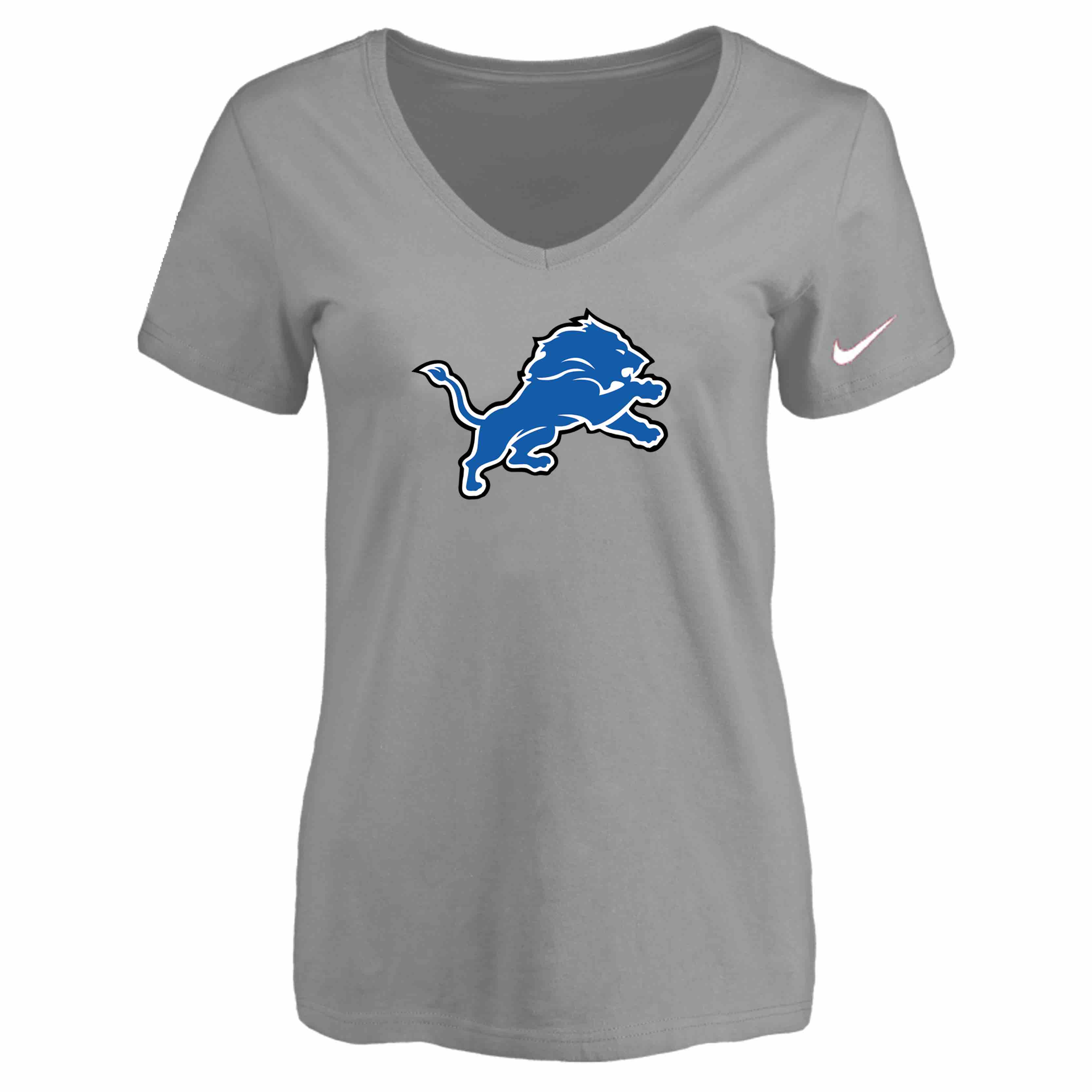 Detroit Lions L.Grey Womens Logo V-neck T-Shirt