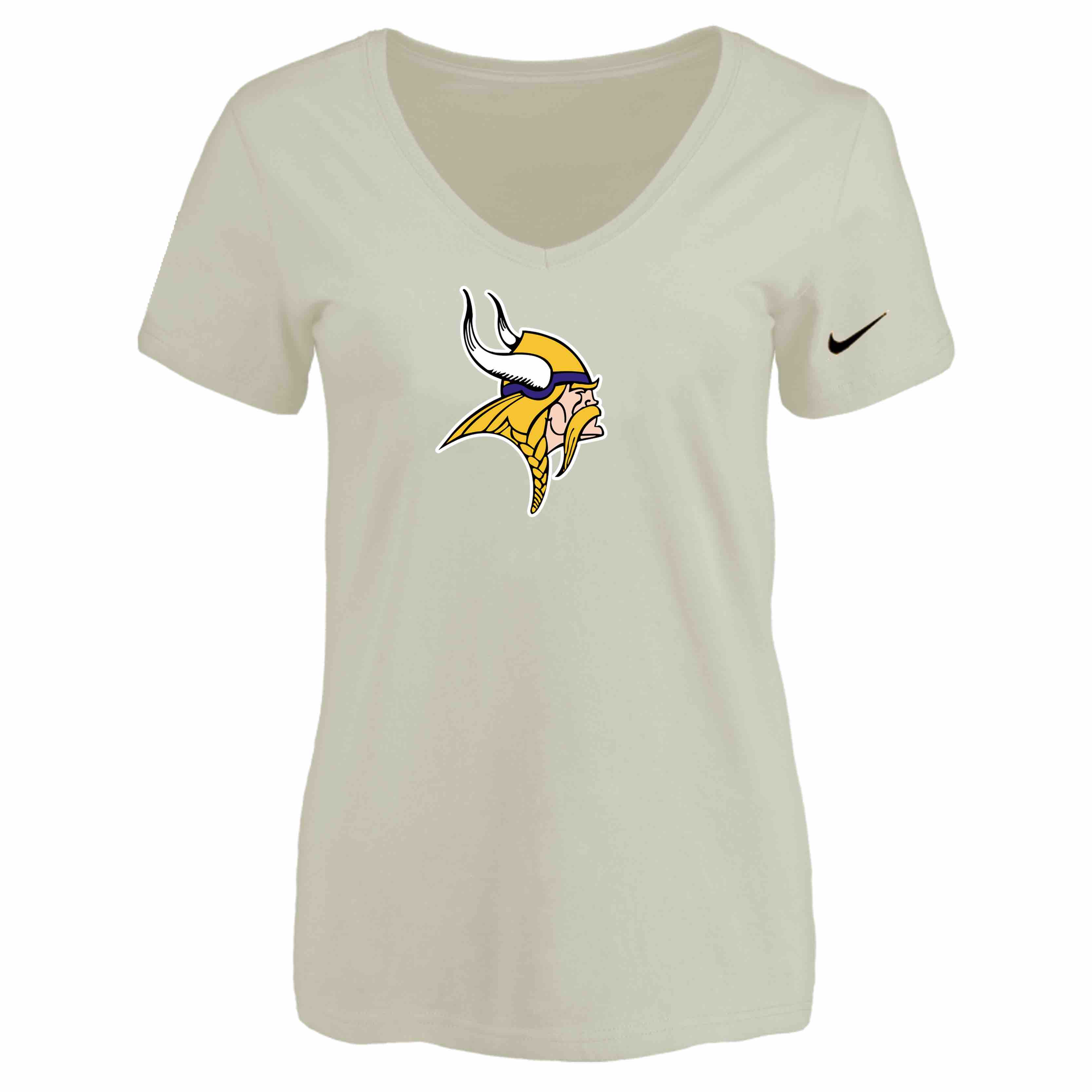 Minnesota Vikings Cream Womens Logo V-neck T-Shirt