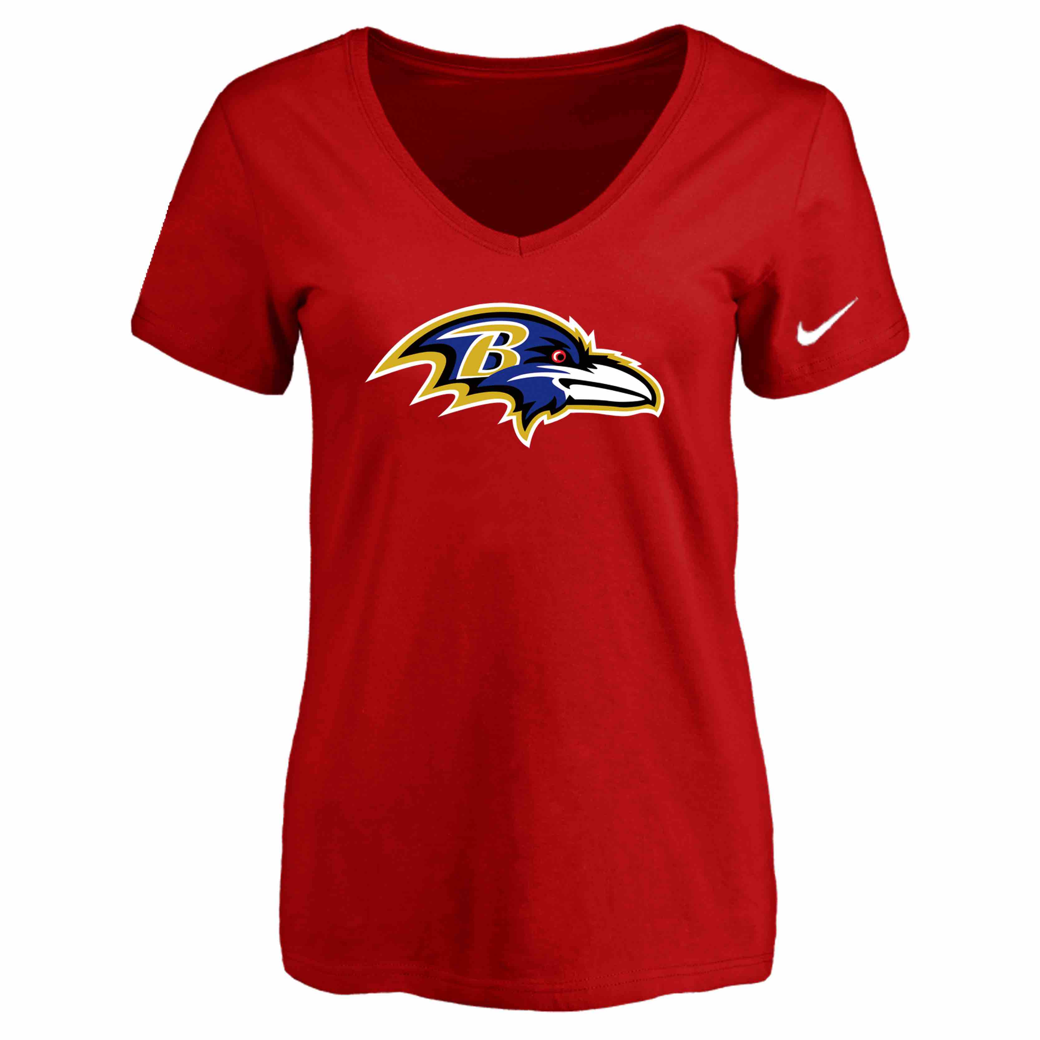 Baltimore Ravens Red Womens Logo V-neck T-Shirt