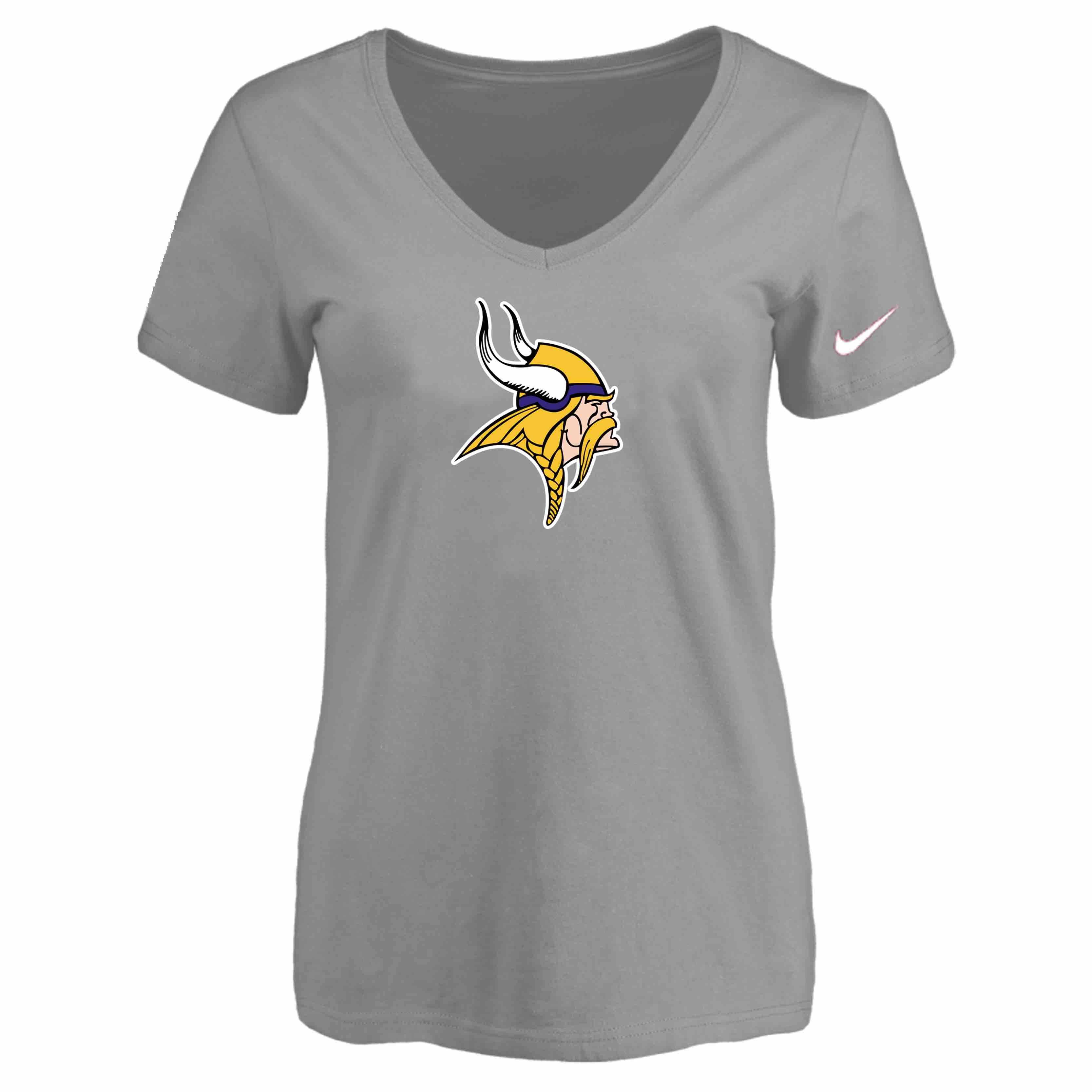 Minnesota Vikings L.Grey Womens Logo V-neck T-Shirt