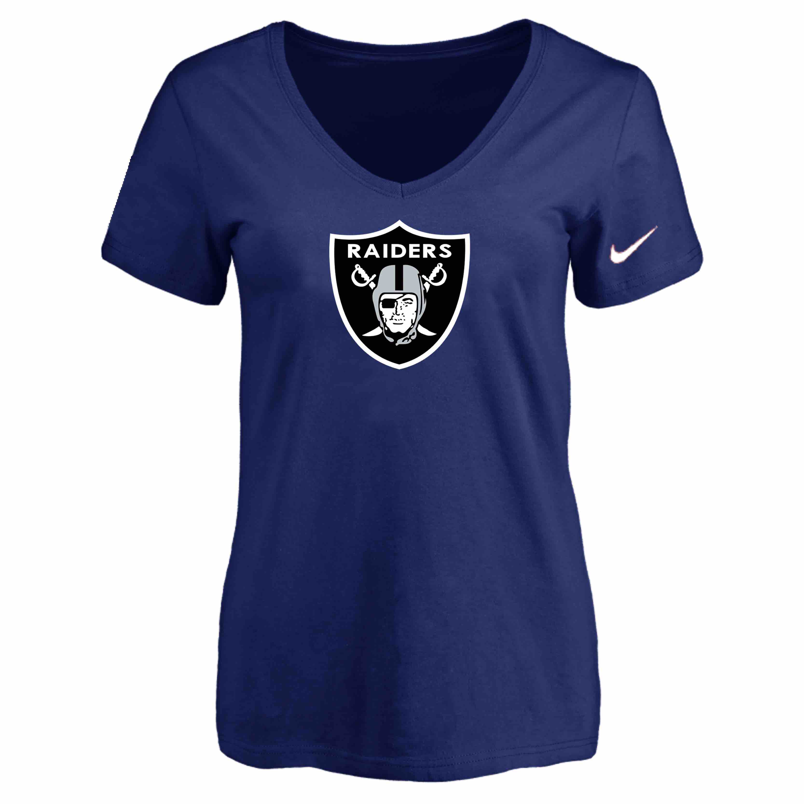 Oakland Raiders D.Blue Womens Logo V-neck T-Shirt
