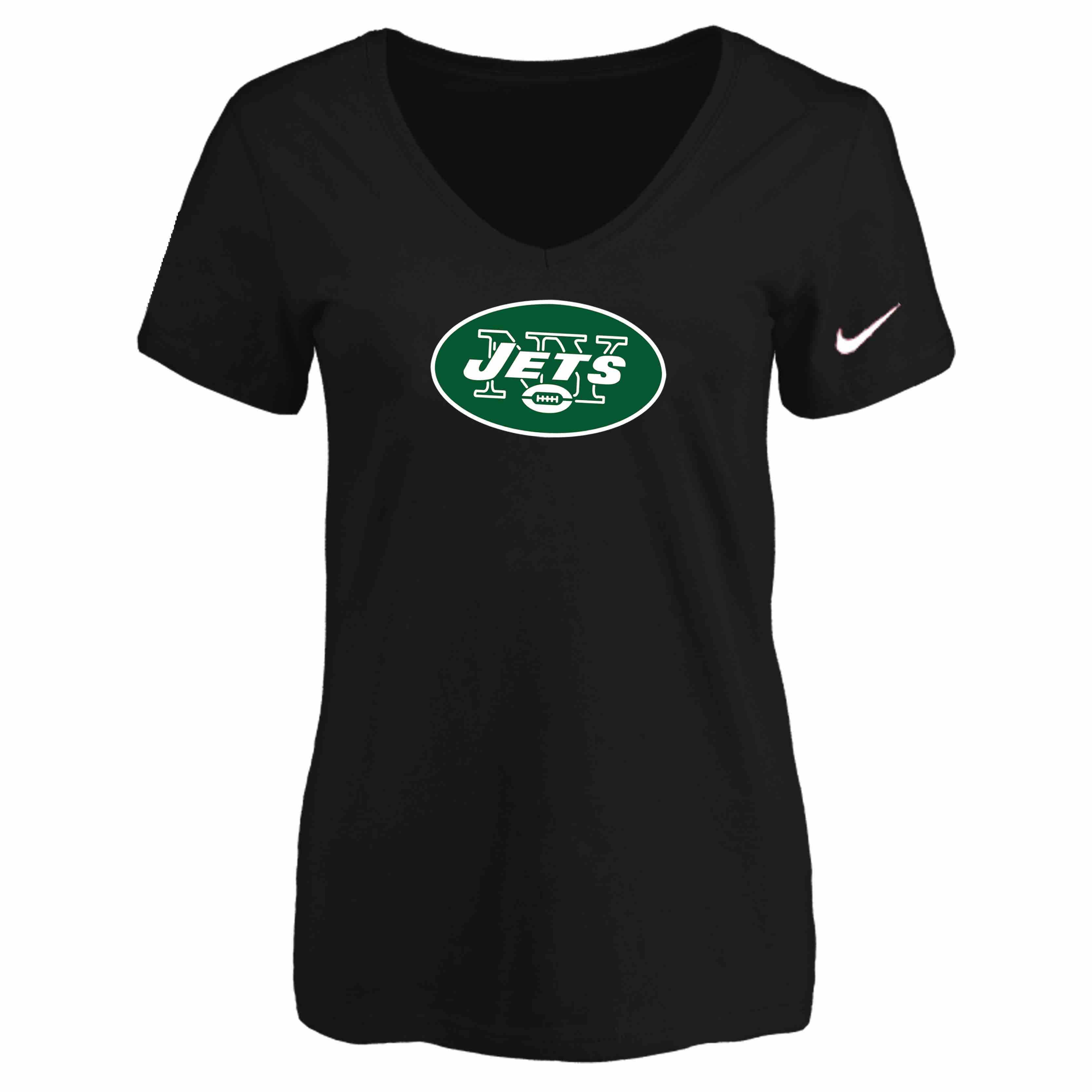 New York Jets Black Womens Logo V-neck T-Shirt