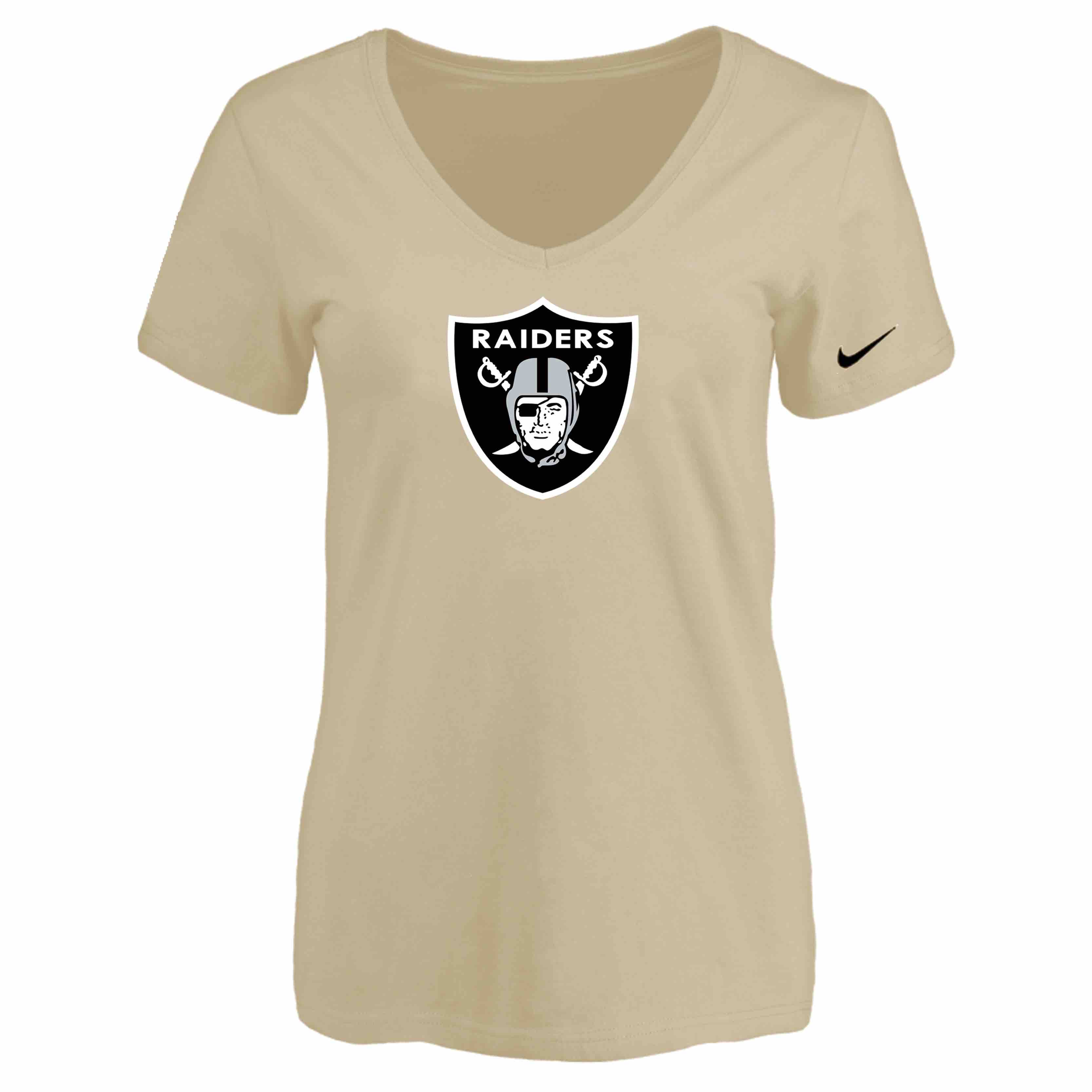 Oakland Raiders Beige Womens Logo V-neck T-Shirt