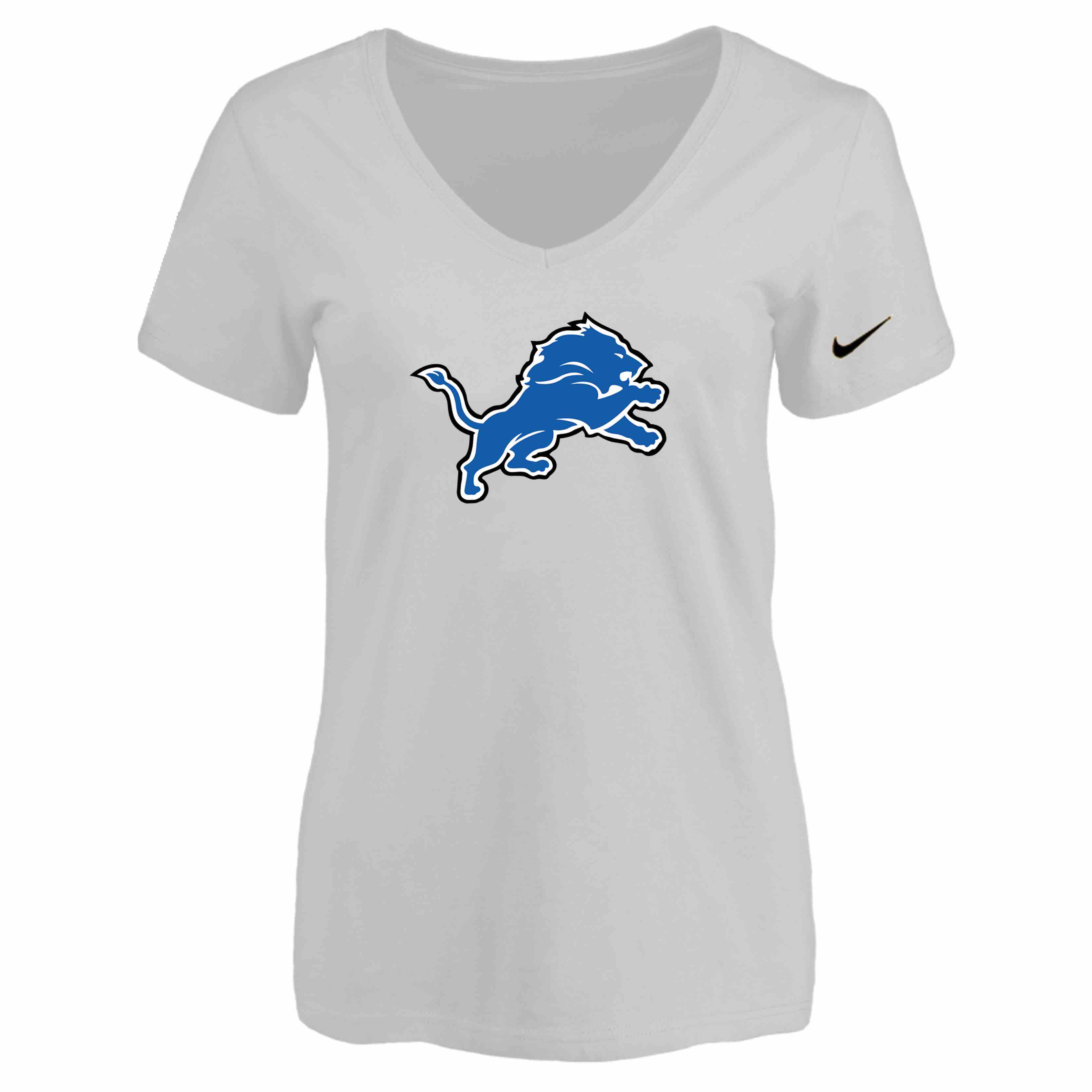 Detroit Lions White Womens Logo V-neck T-Shirt