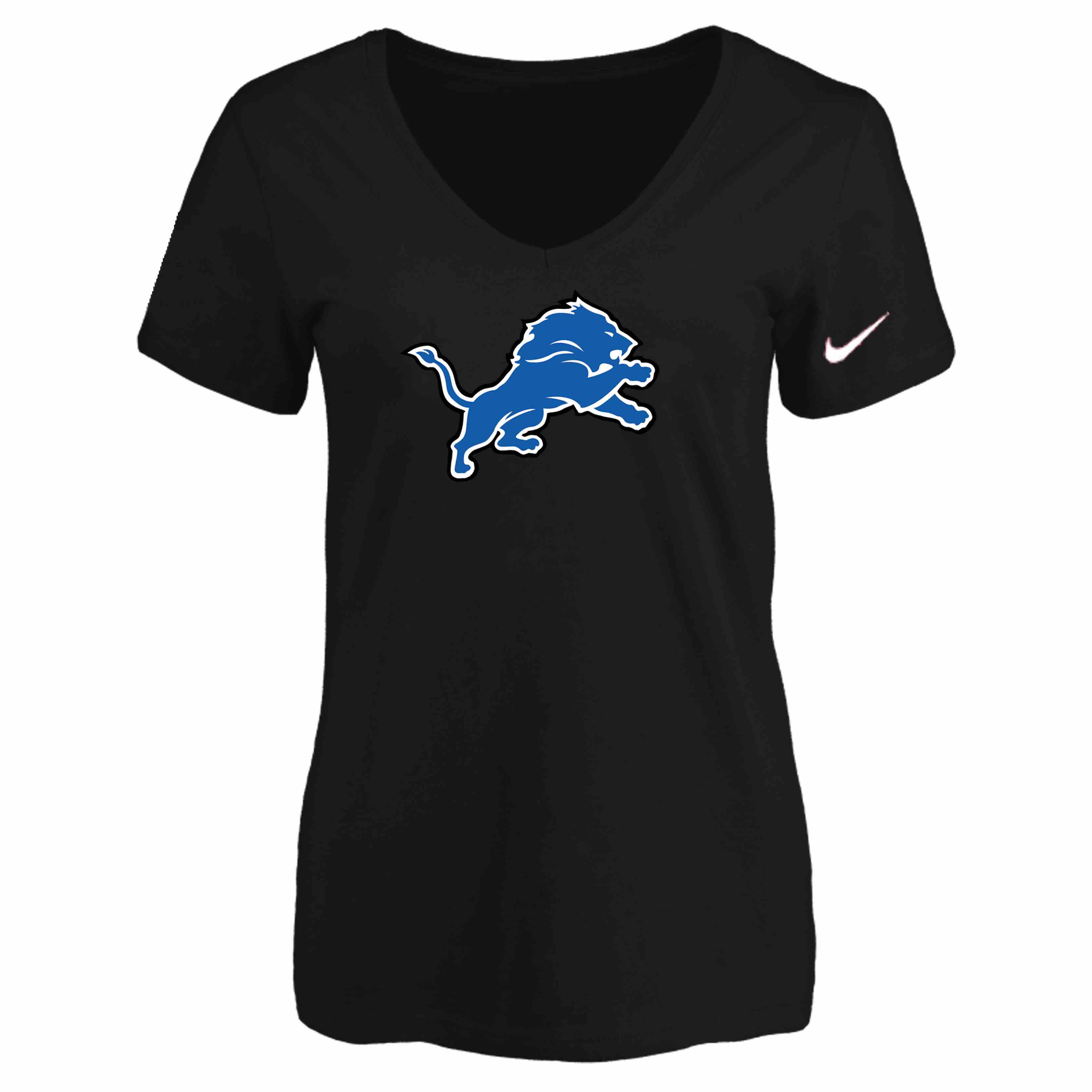 Detroit Lions Black Womens Logo V-neck T-Shirt