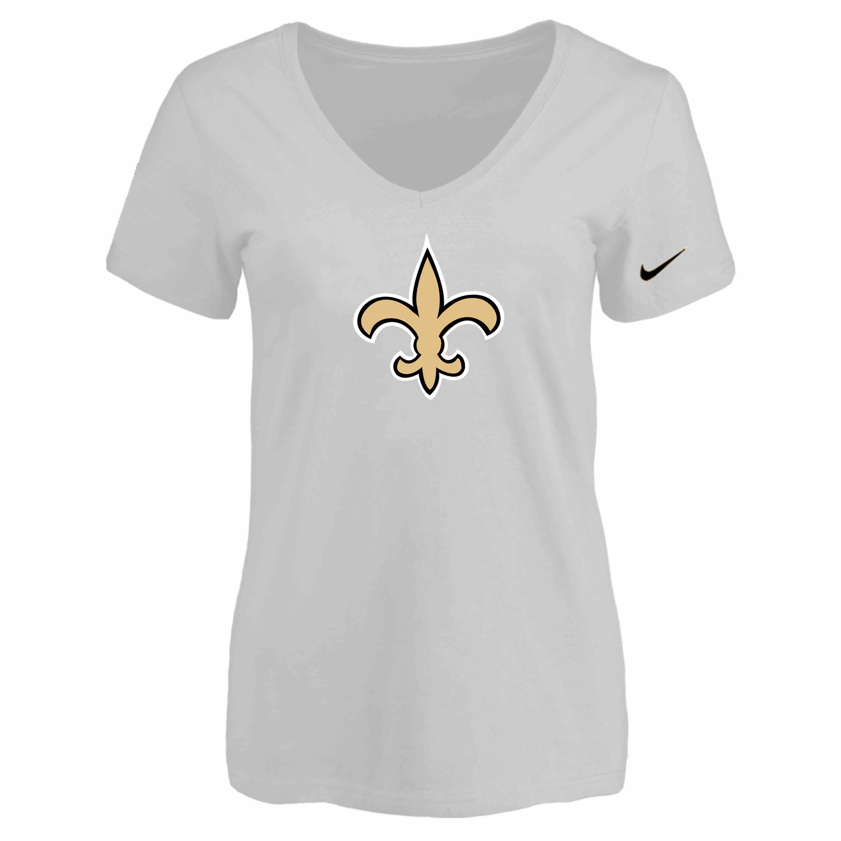 New Orleans Saints White Womens Logo V-neck T-Shirt