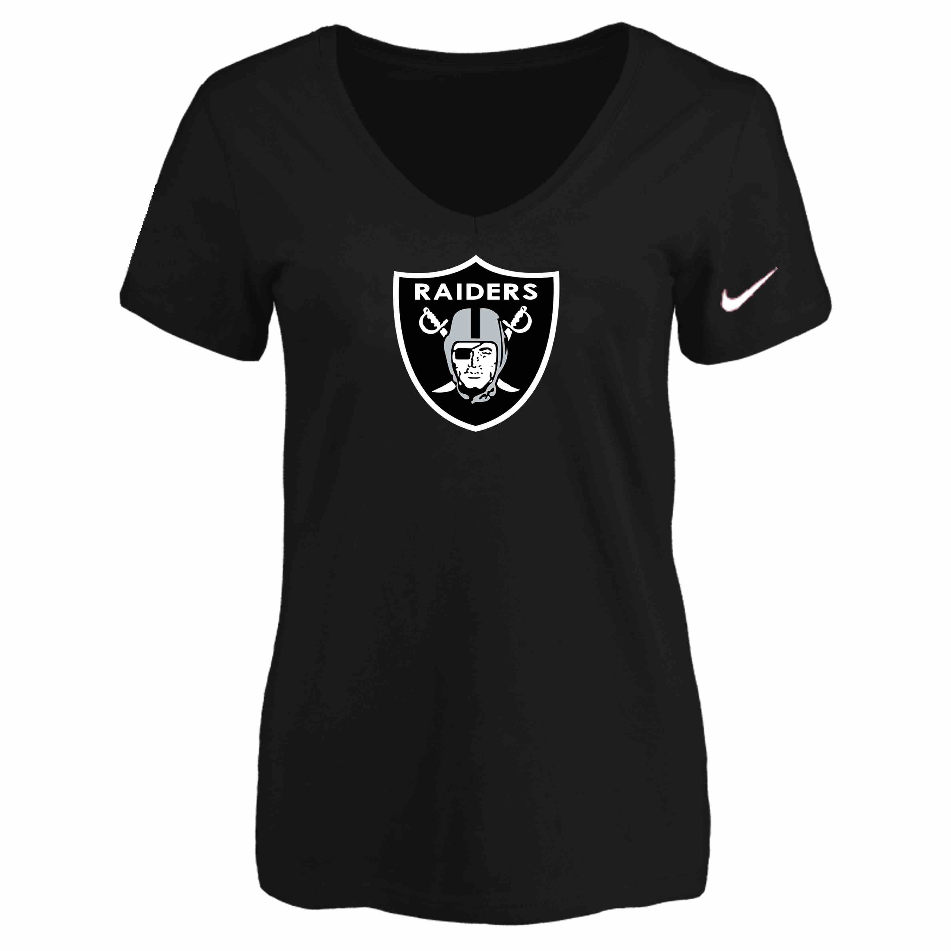 Oakland Raiders Black Womens Logo V-neck T-Shirt