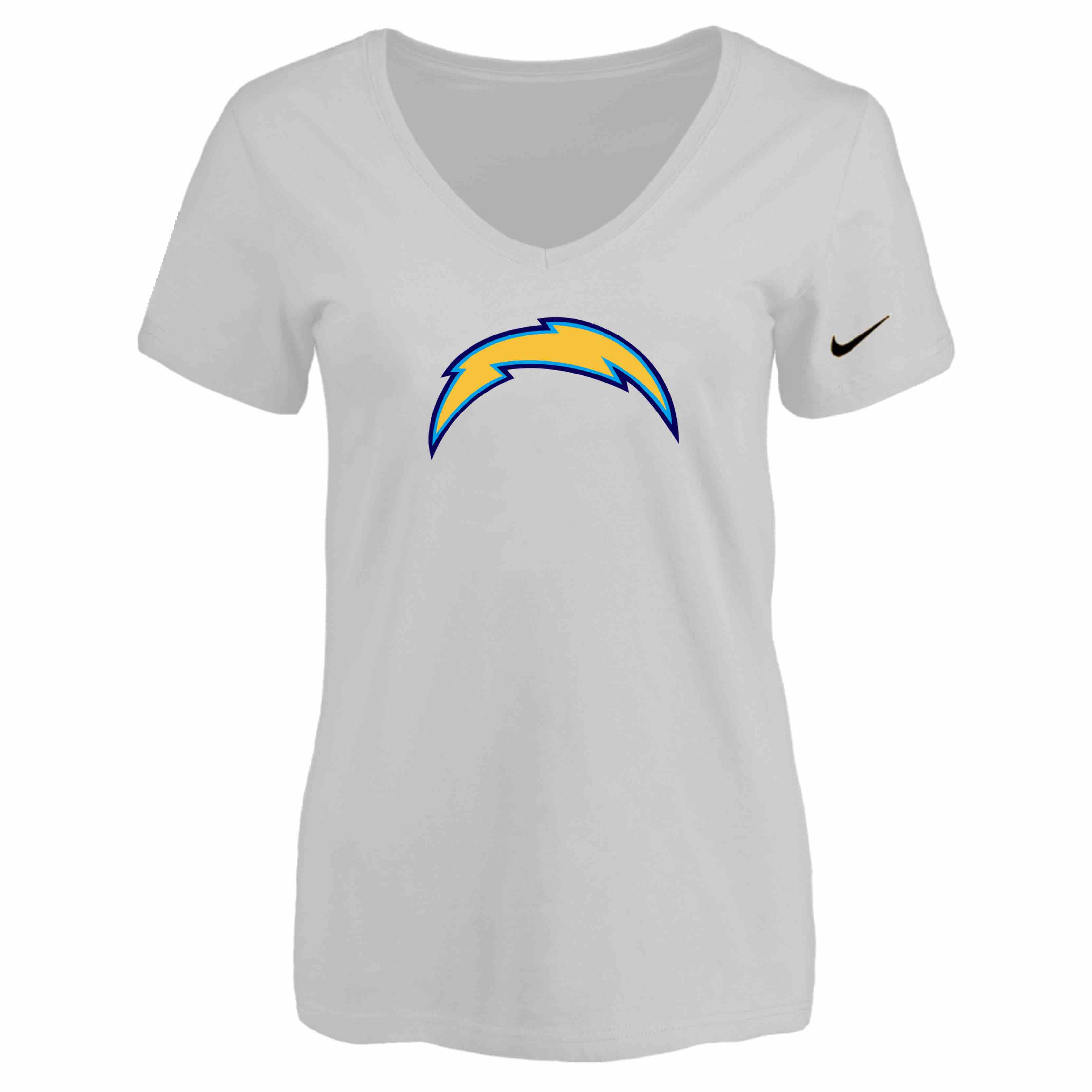 San Diego Chargers White Womens Logo V-neck T-Shirt