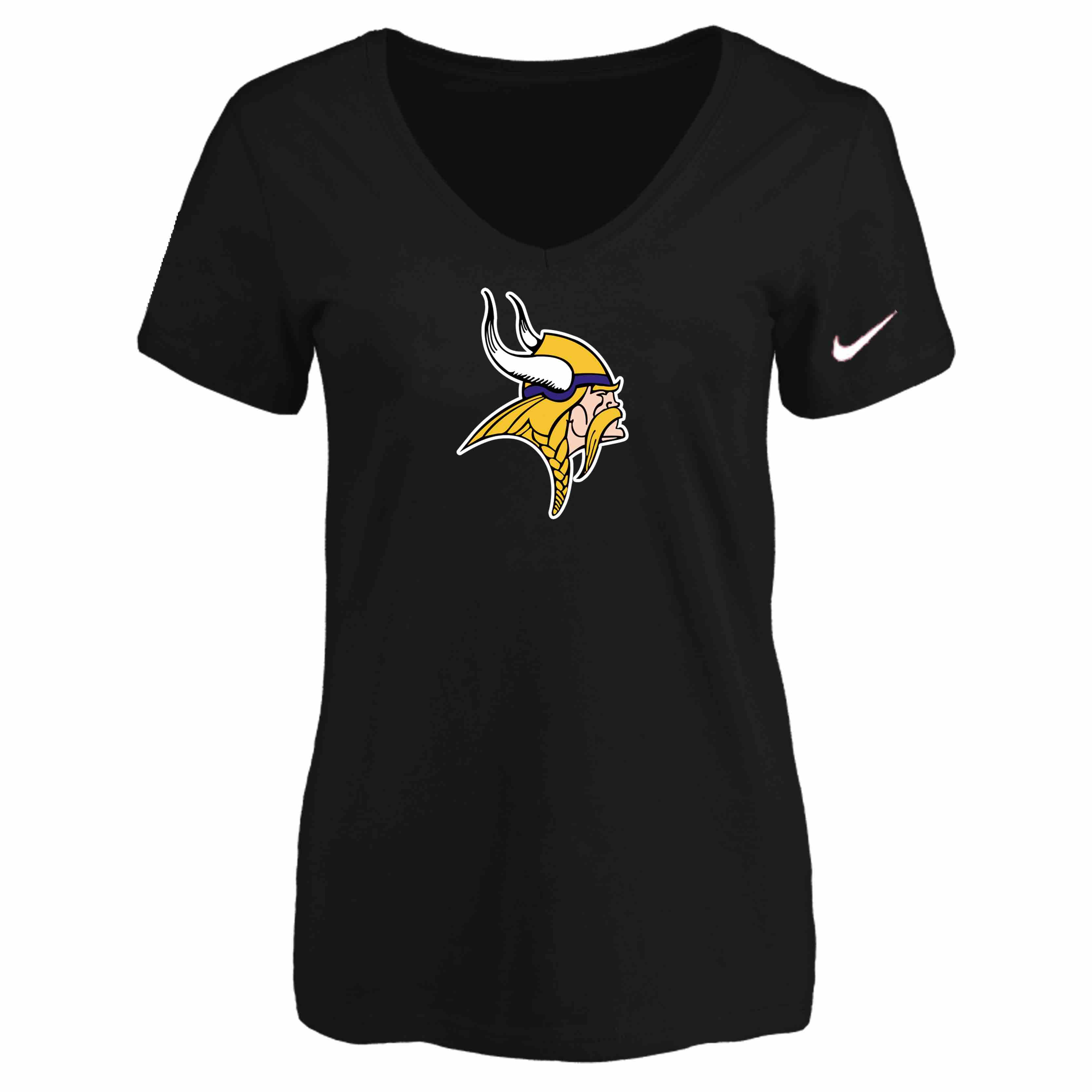 Minnesota Vikings Black Womens Logo V-neck T-Shirt
