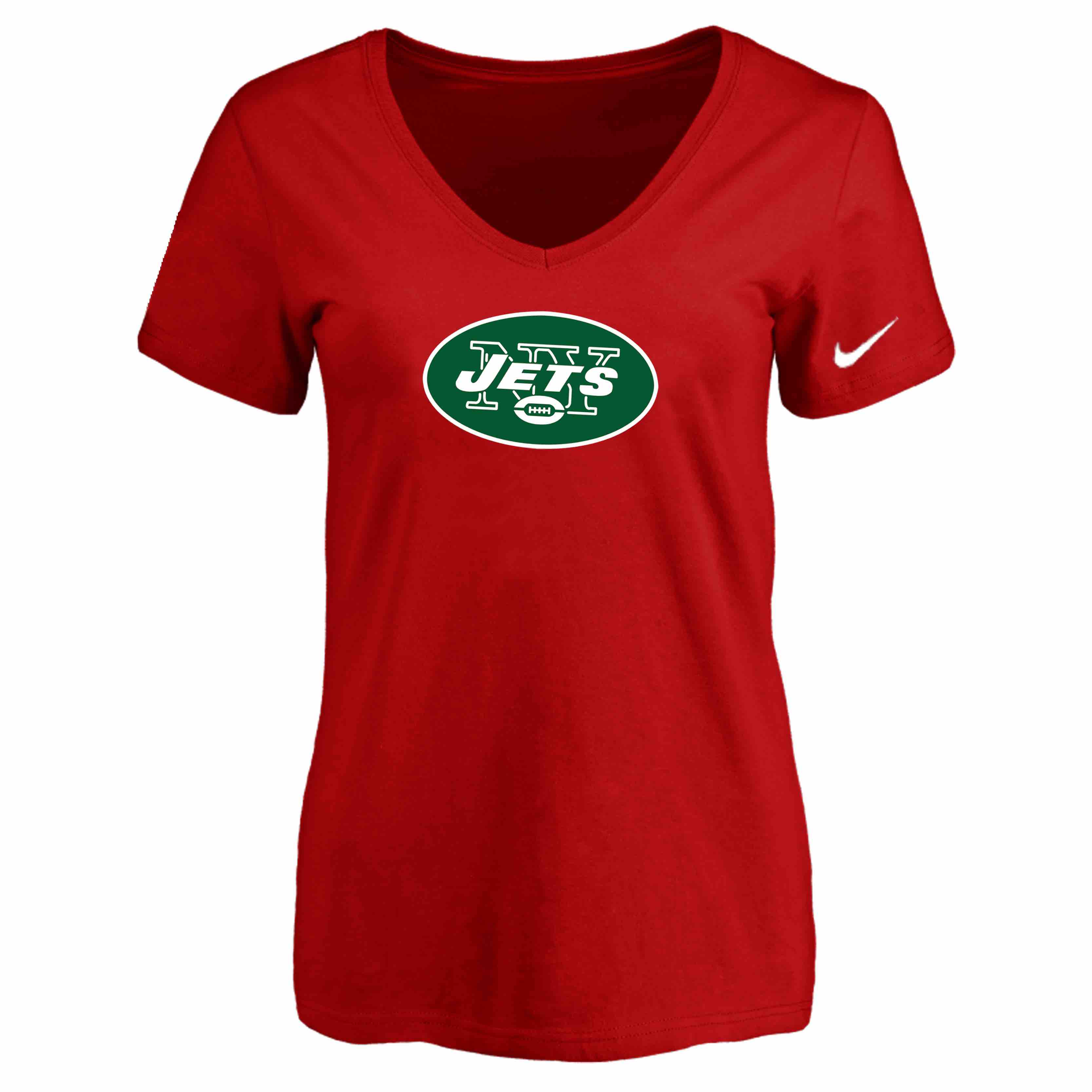 New York Jets Red Womens Logo V-neck T-Shirt