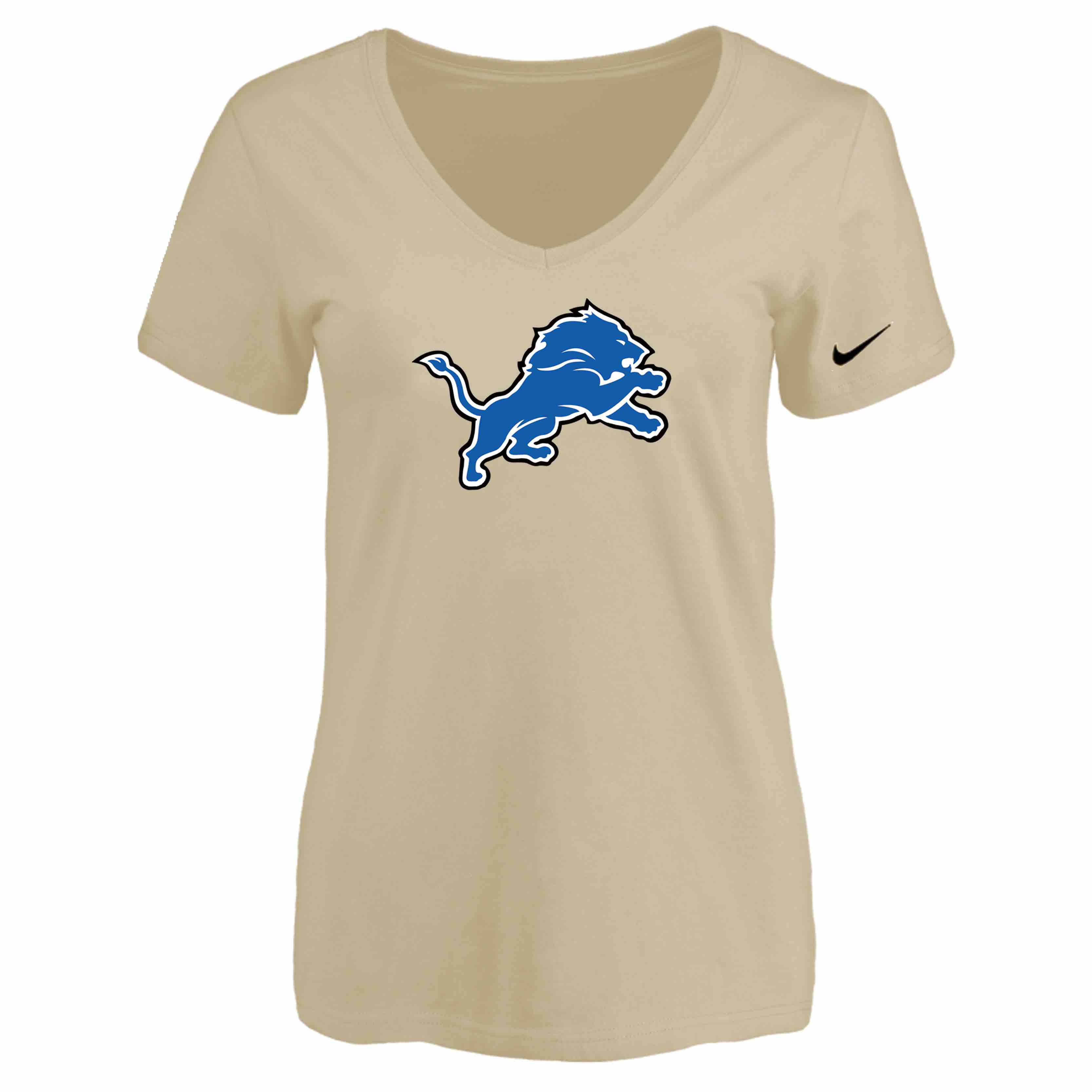 Detroit Lions Beige Womens Logo V-neck T-Shirt