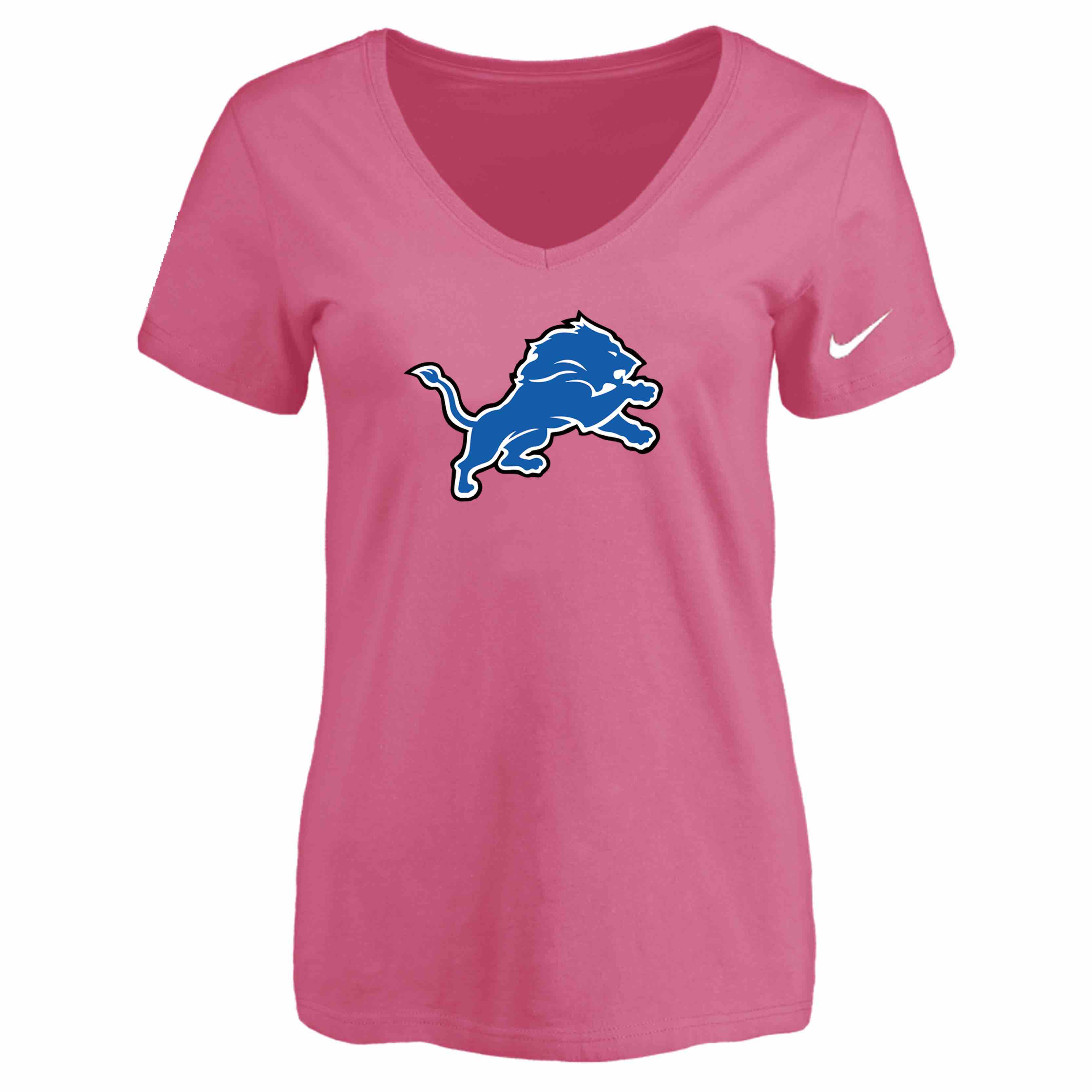 Detroit Lions Pink Womens Logo V-neck T-Shirt