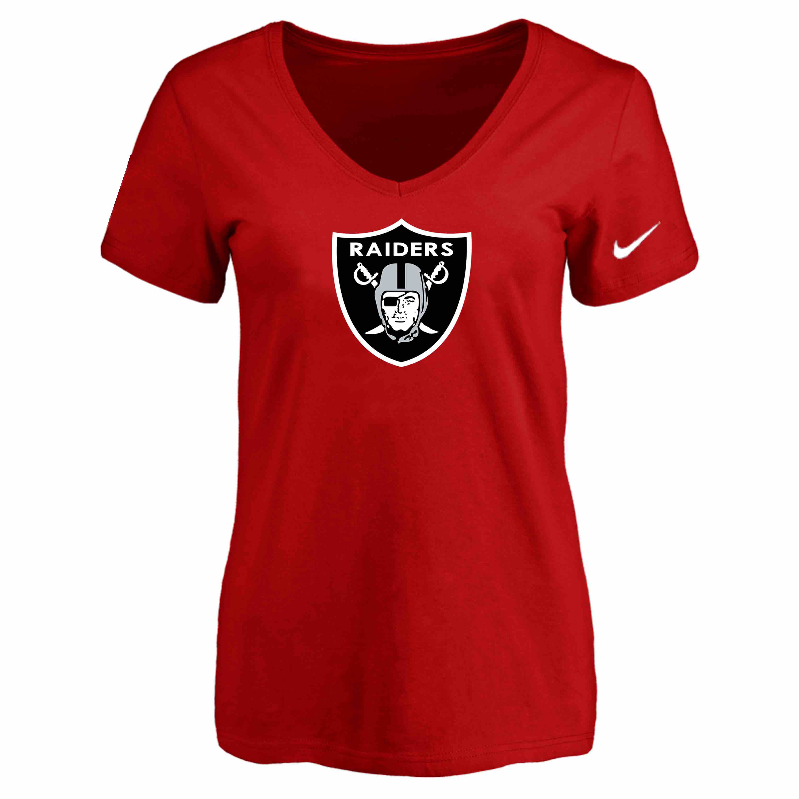 Oakland Raiders Red Womens Logo V-neck T-Shirt
