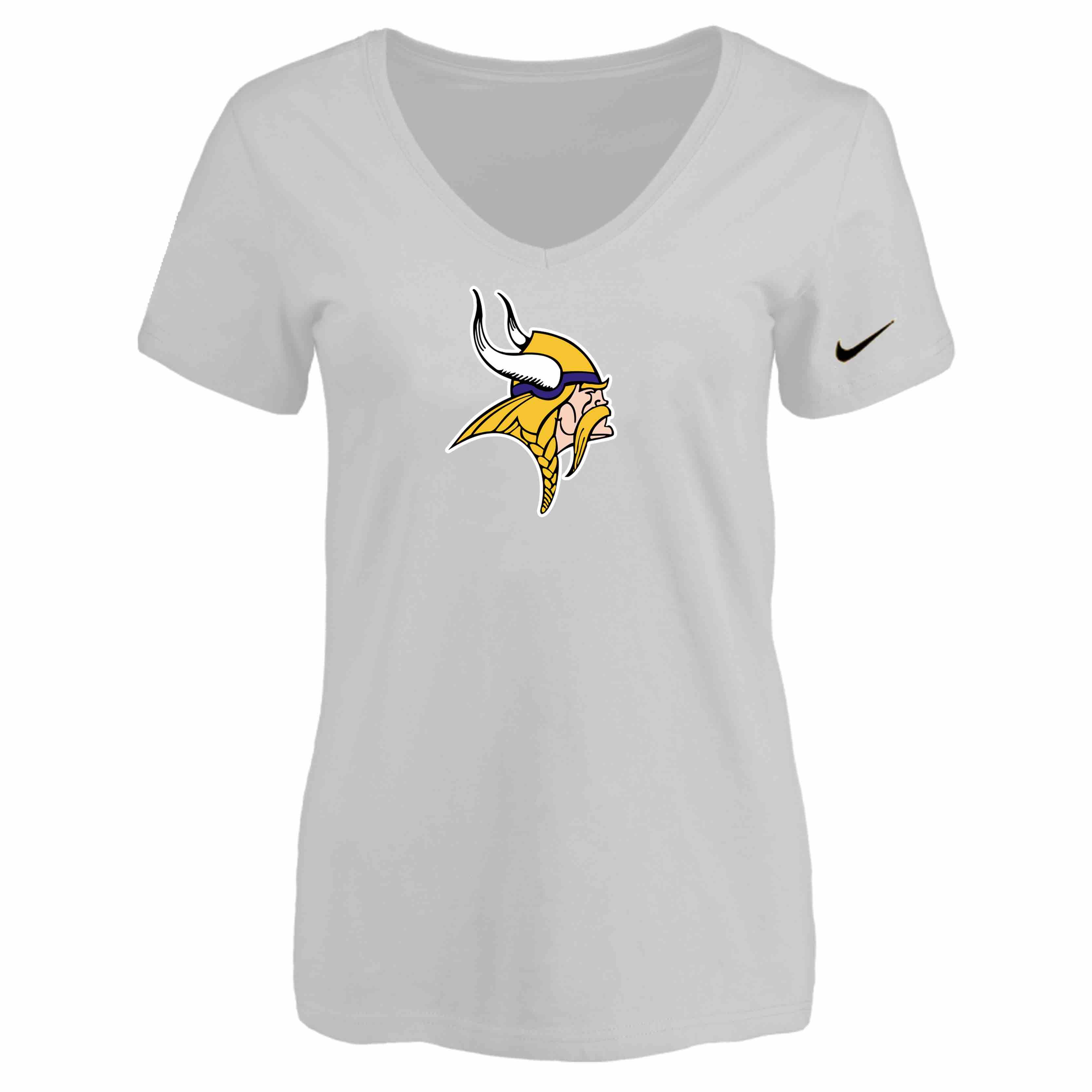 Minnesota Vikings White Womens Logo V-neck T-Shirt