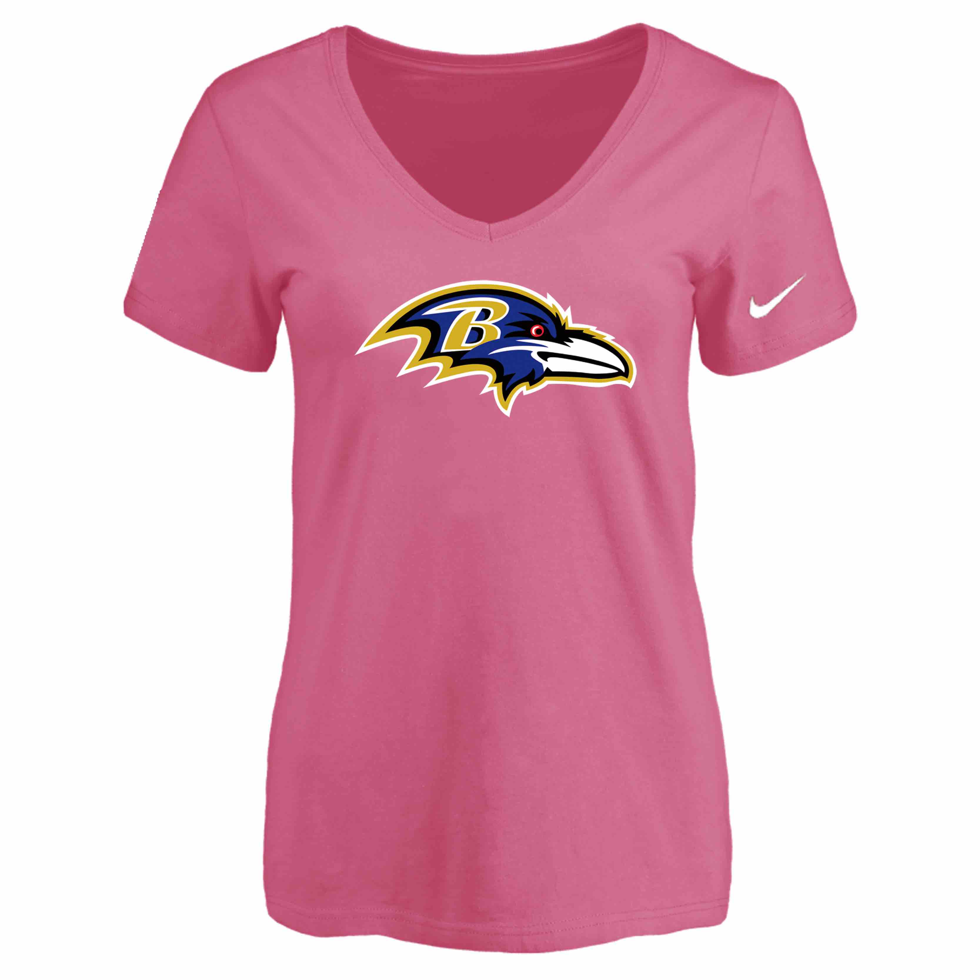 Baltimore Ravens Pink Womens Logo V-neck T-Shirt