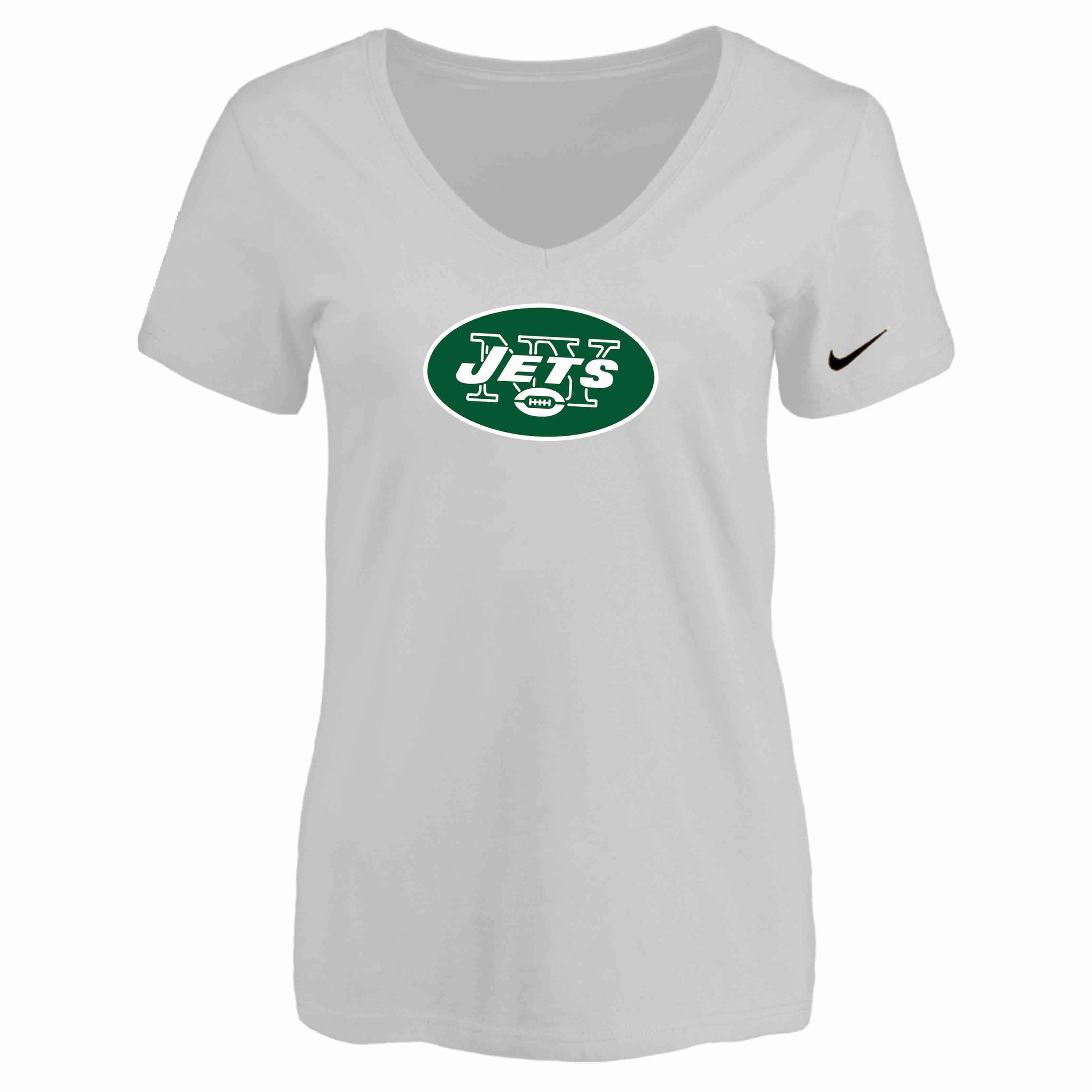New York Jets White Womens Logo V-neck T-Shirt