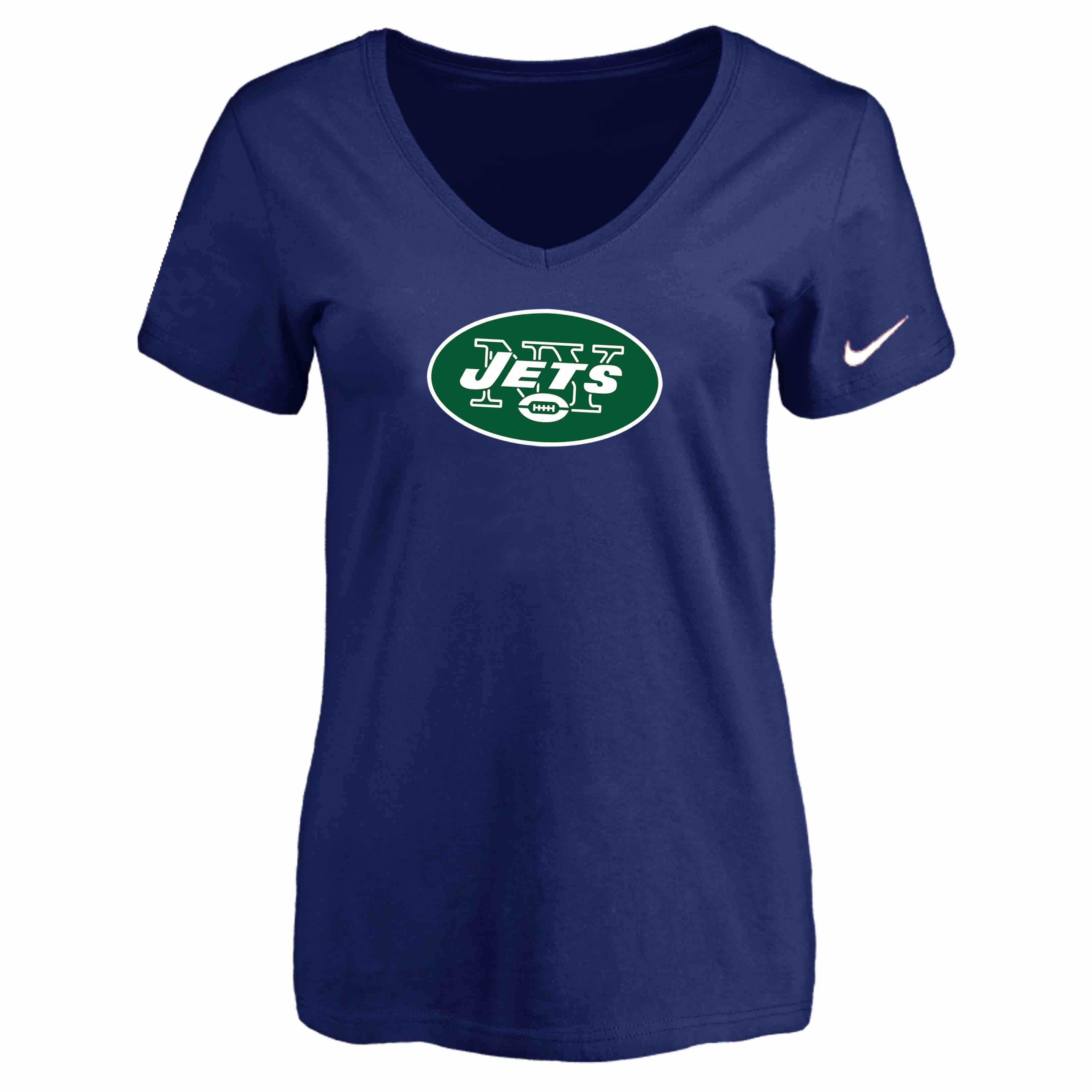New York Jets D.Blue Womens Logo V-neck T-Shirt