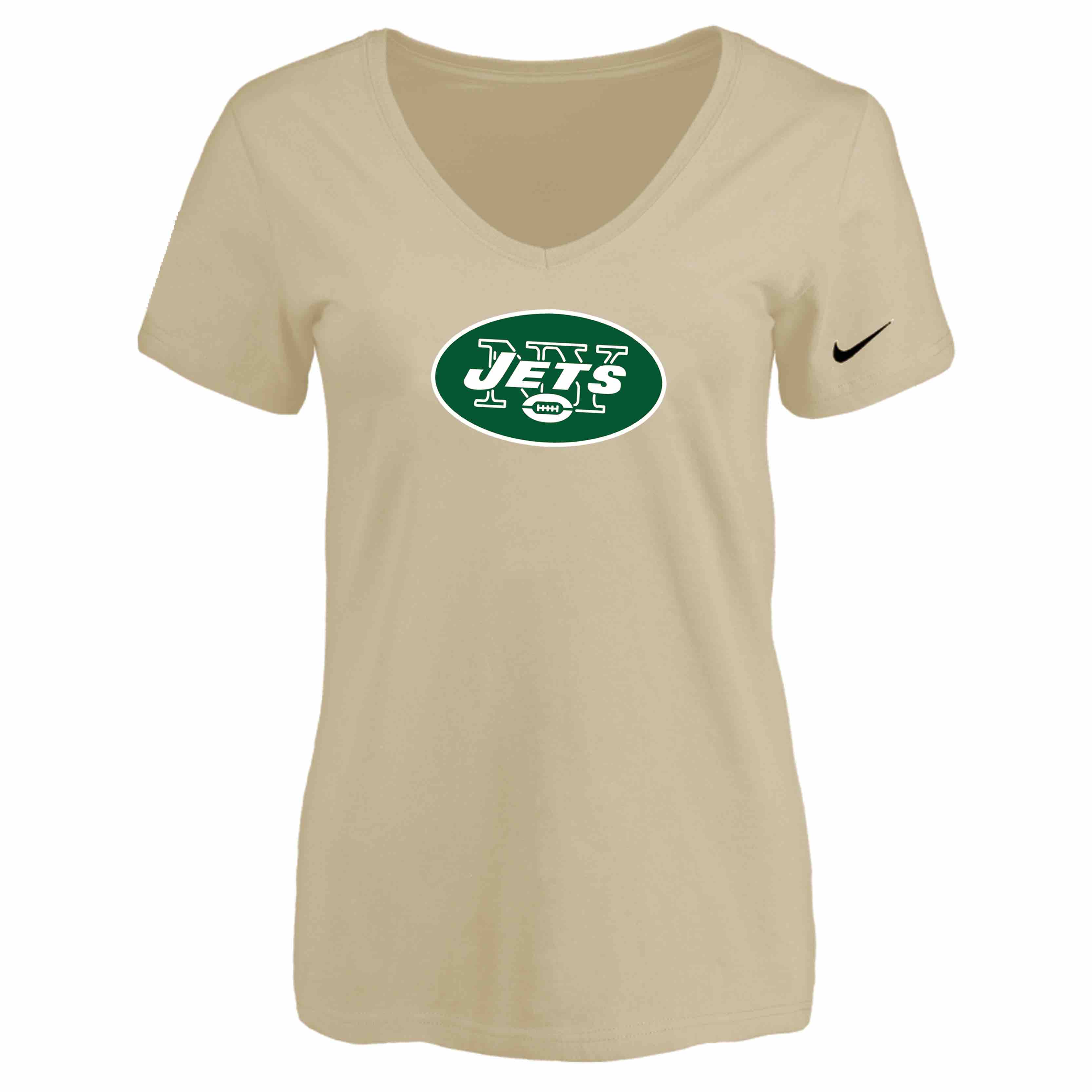 New York Jets Beige Womens Logo V-neck T-Shirt