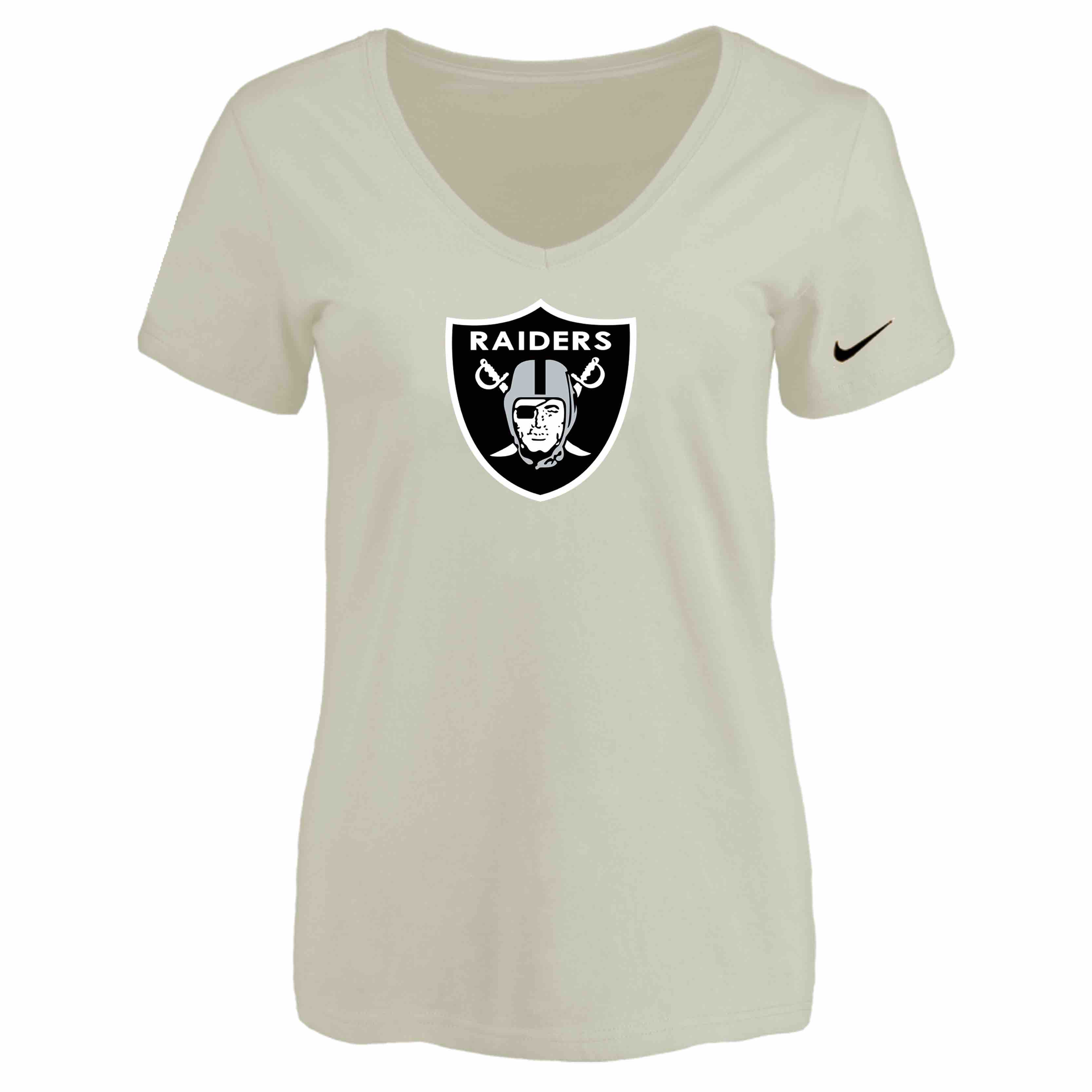 Oakland Raiders Cream Womens Logo V-neck T-Shirt
