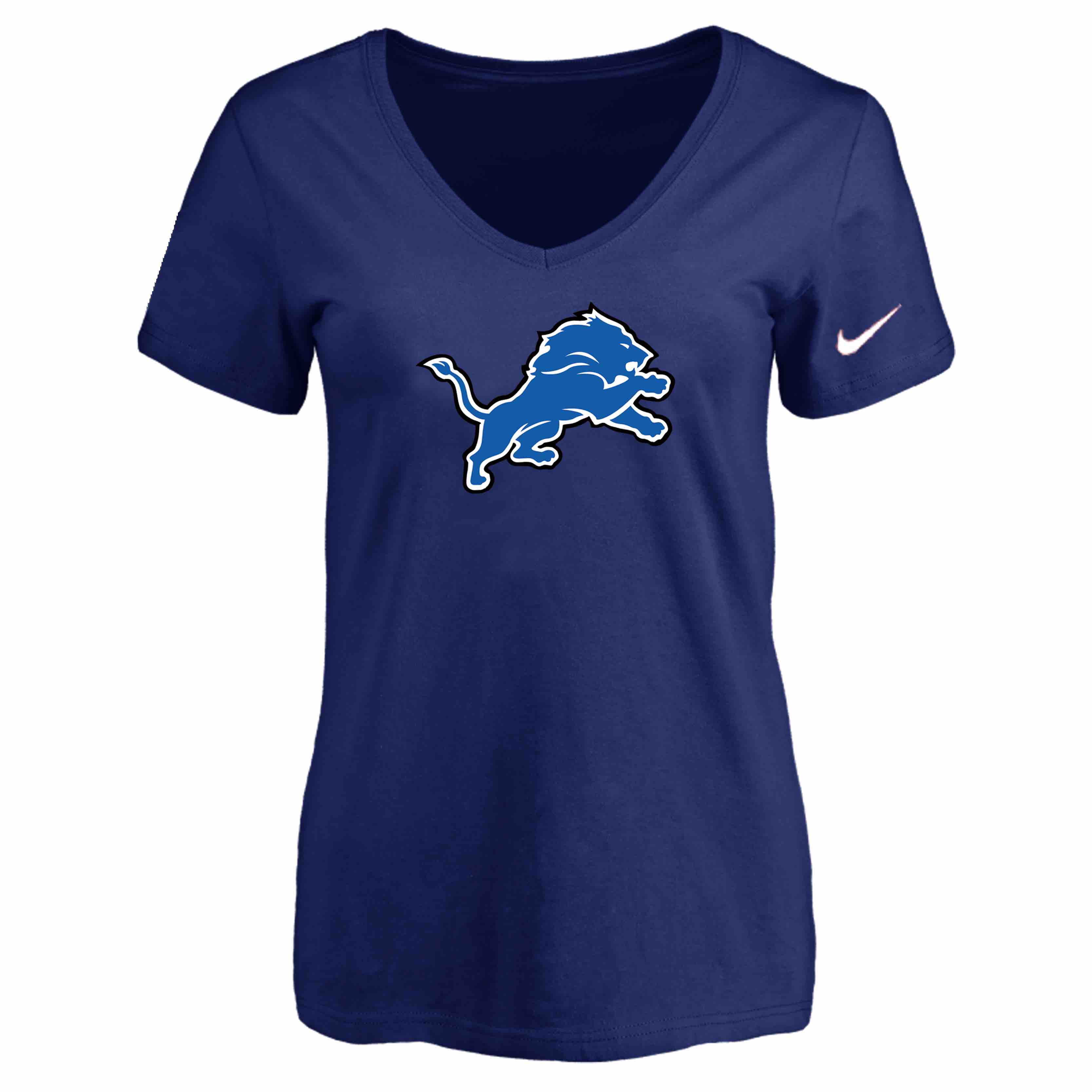 Detroit Lions D.Blue Womens Logo V-neck T-Shirt