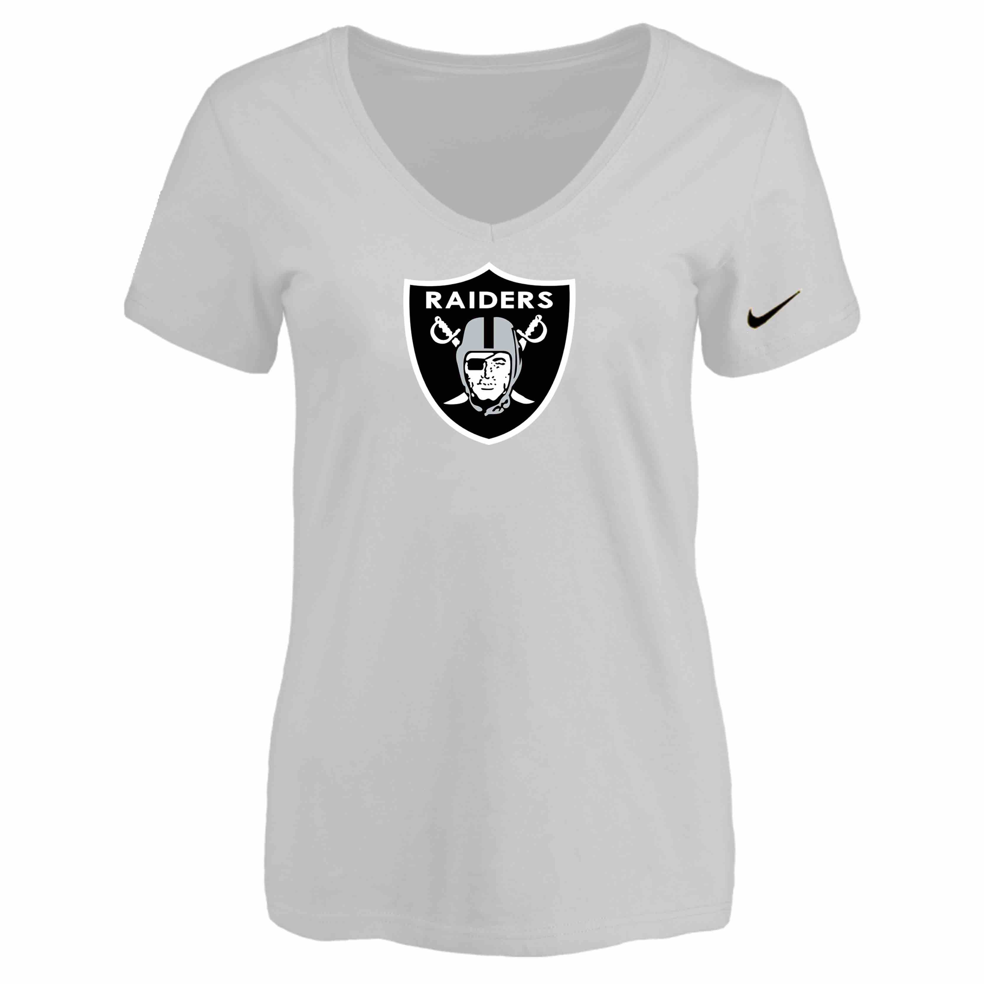 Oakland Raiders White Womens Logo V-neck T-Shirt