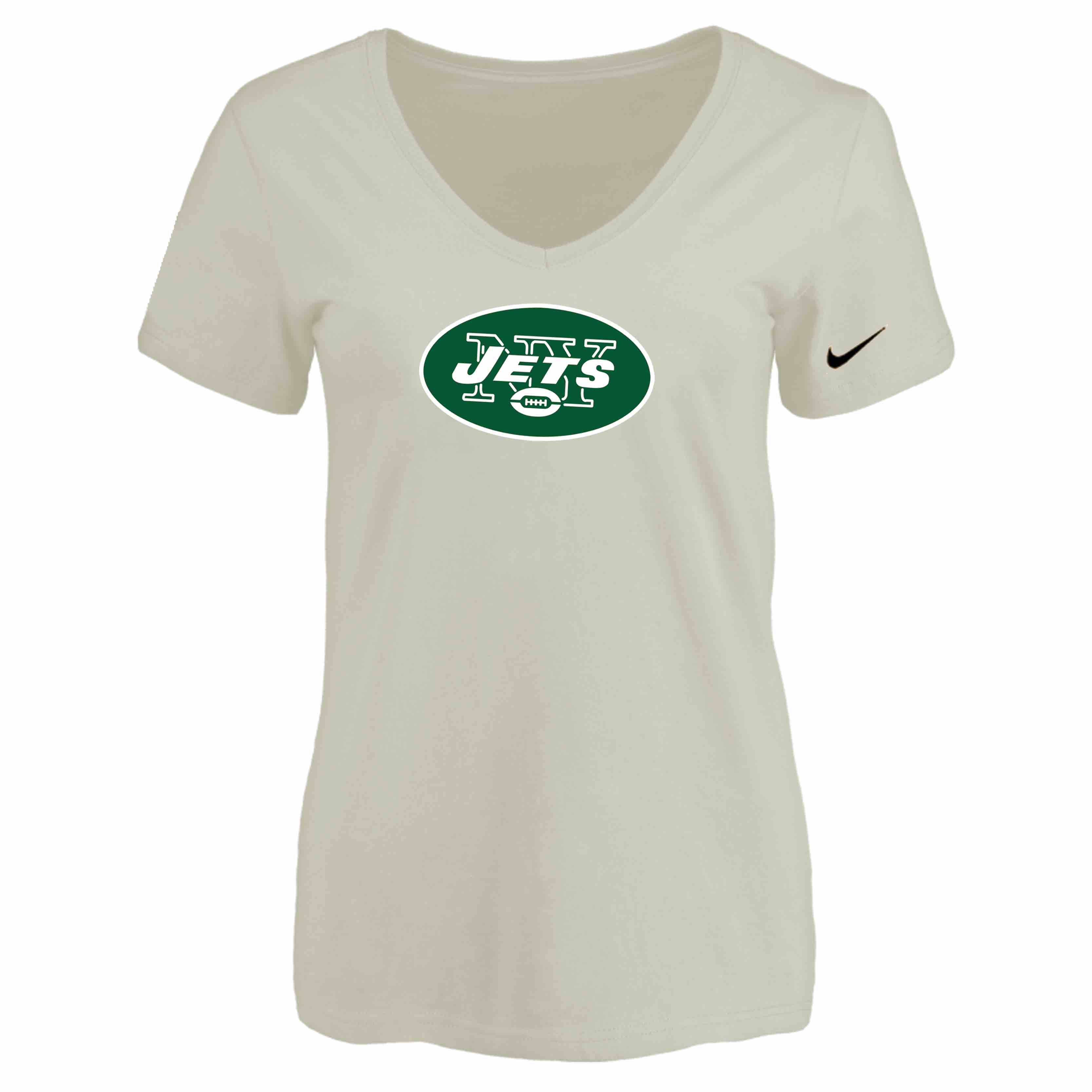 New York Jets Cream Womens Logo V-neck T-Shirt