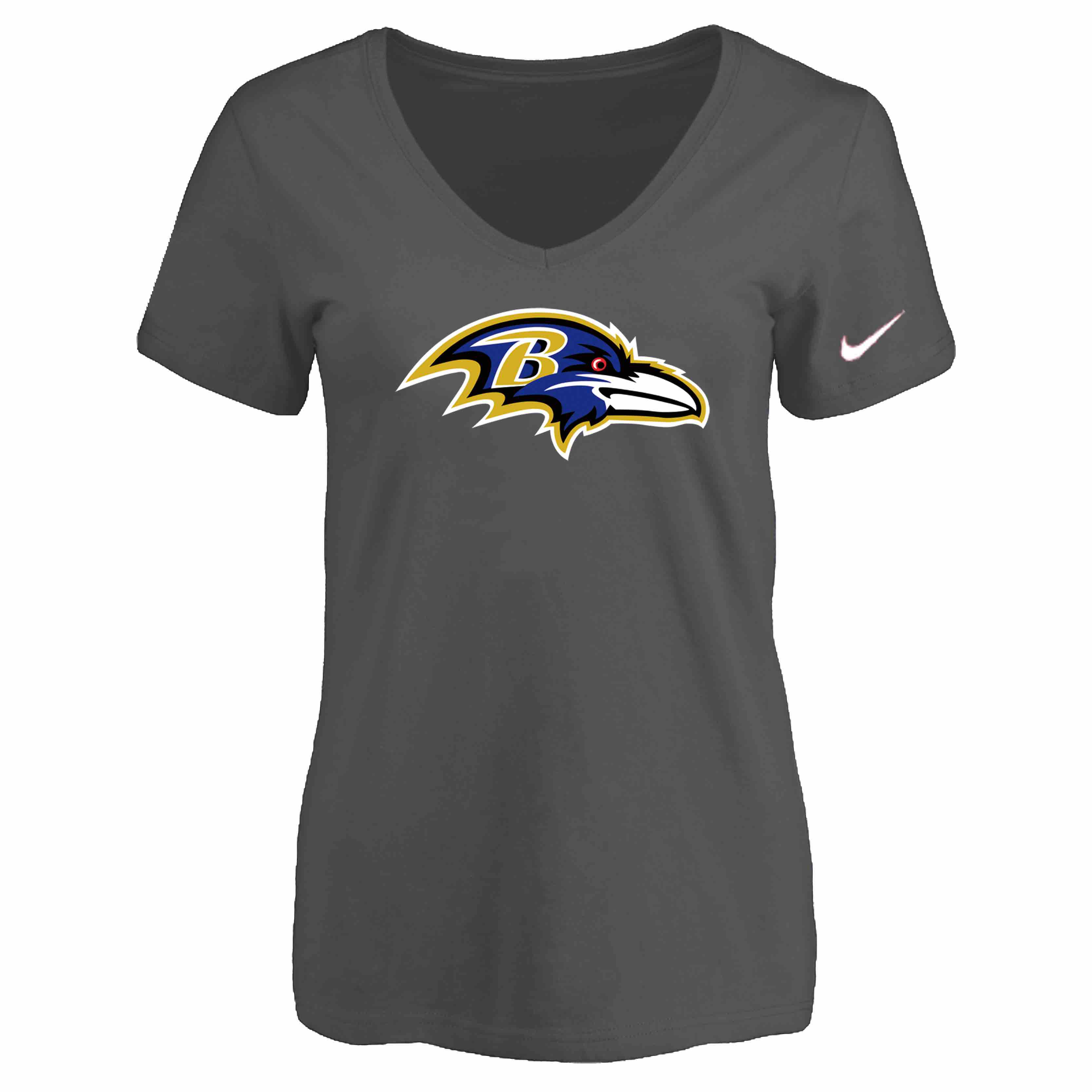 Baltimore Ravens D.Grey Womens Logo V-neck T-Shirt