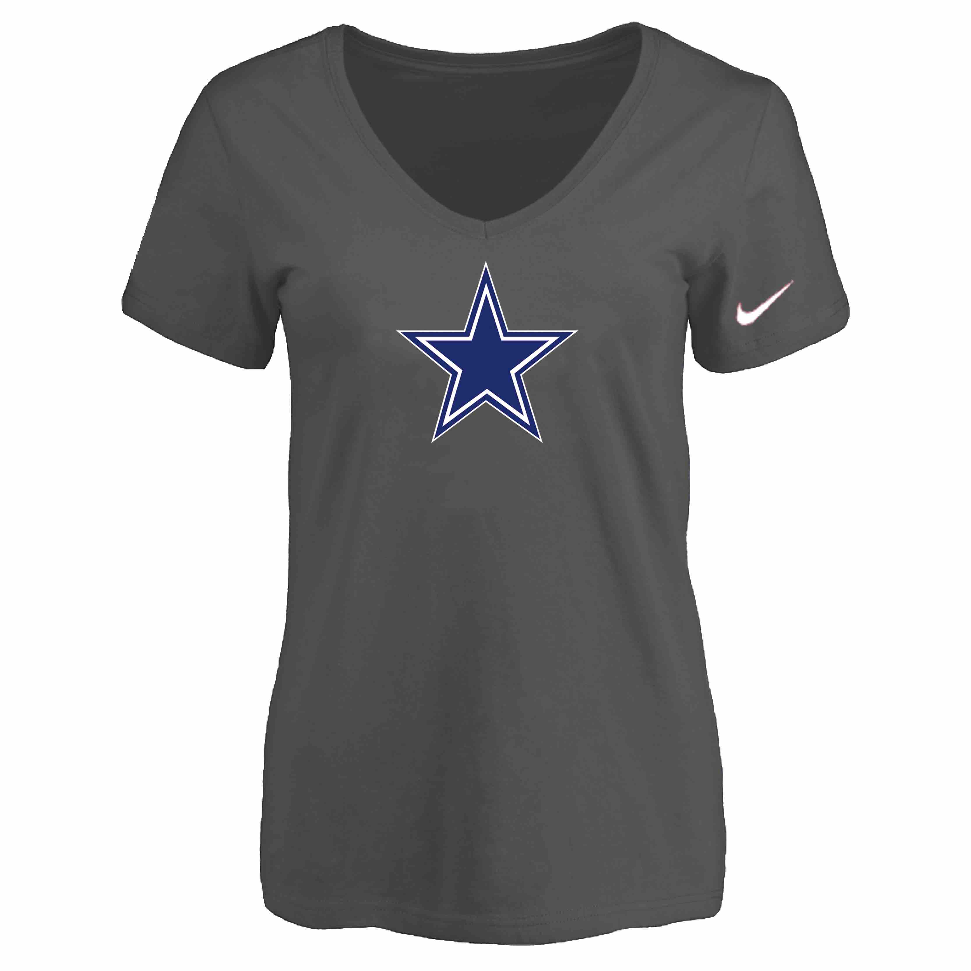 Dallas Cowboys D.Grey Womens Logo V-neck T-Shirt