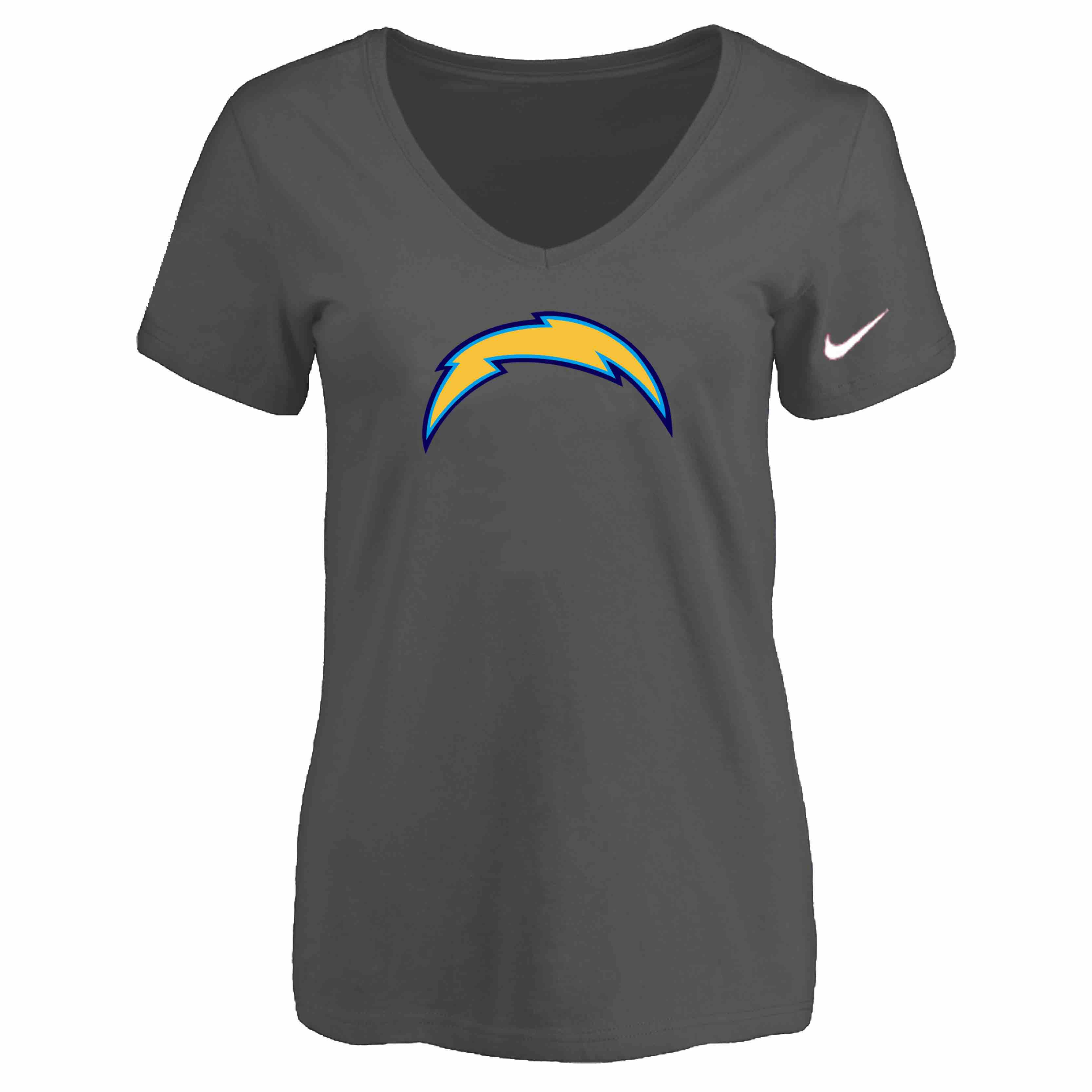 San Diego Chargers D.Grey Womens Logo V-neck T-Shirt