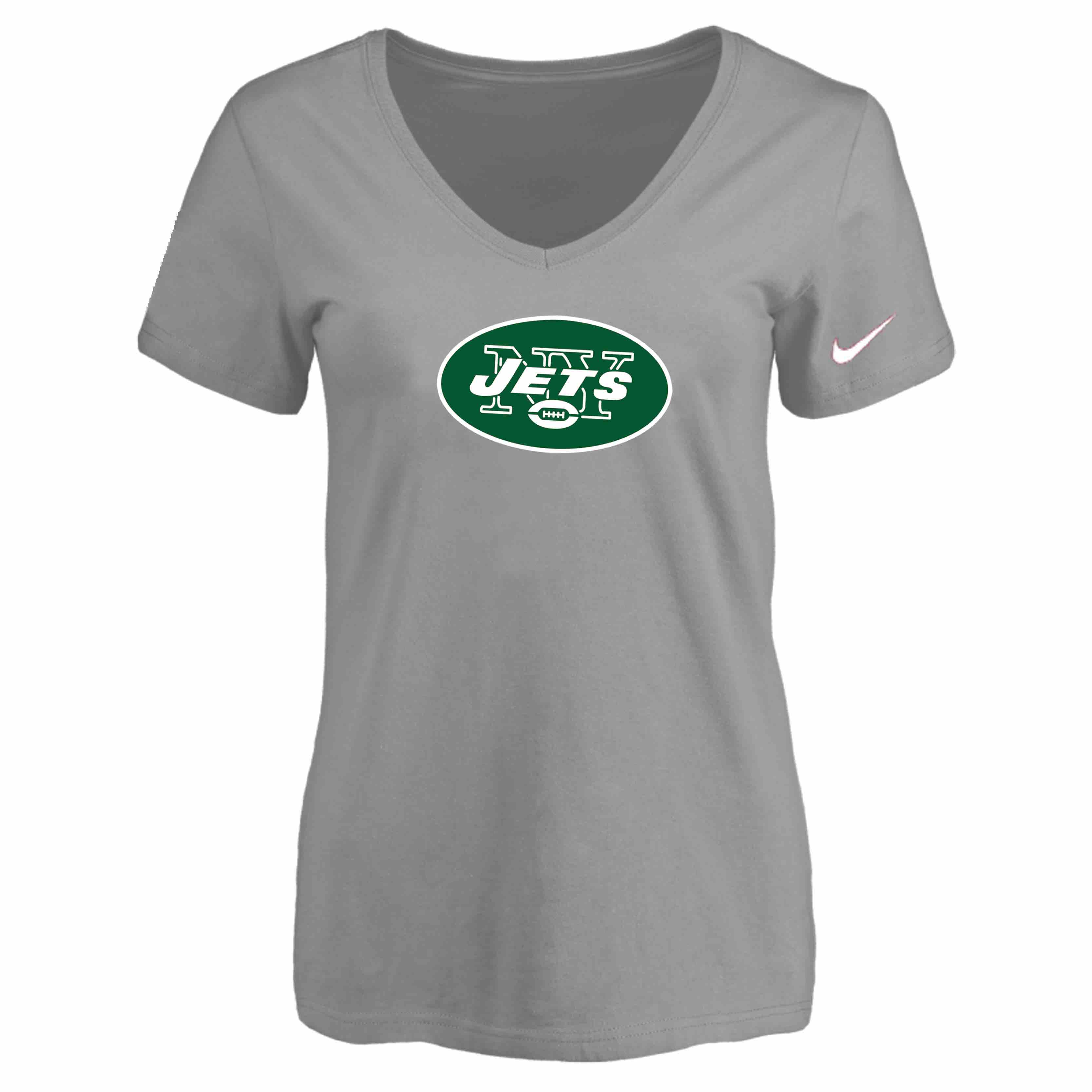 New York Jets L.Grey Womens Logo V-neck T-Shirt