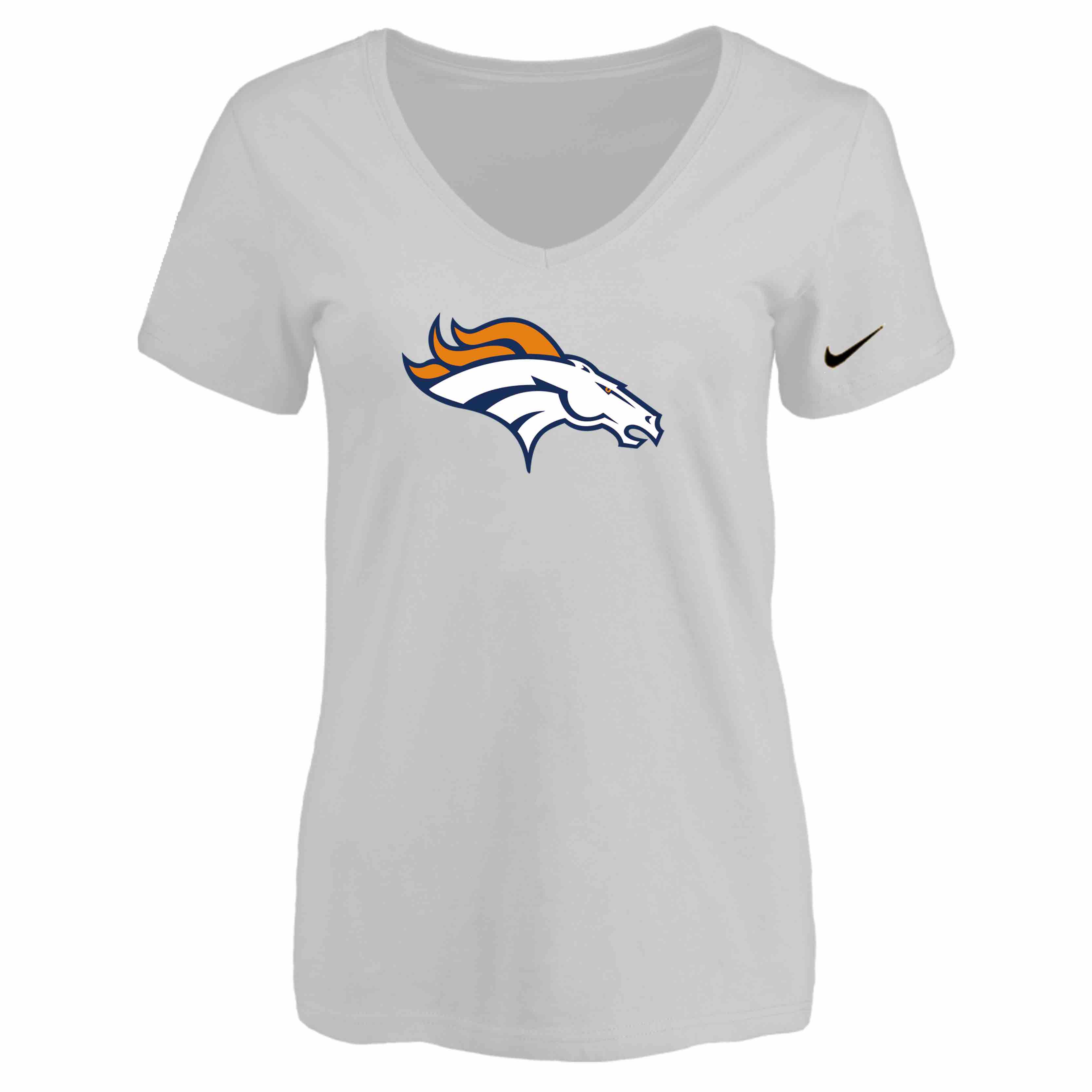Denver Broncos White Womens Logo V-neck T-Shirt