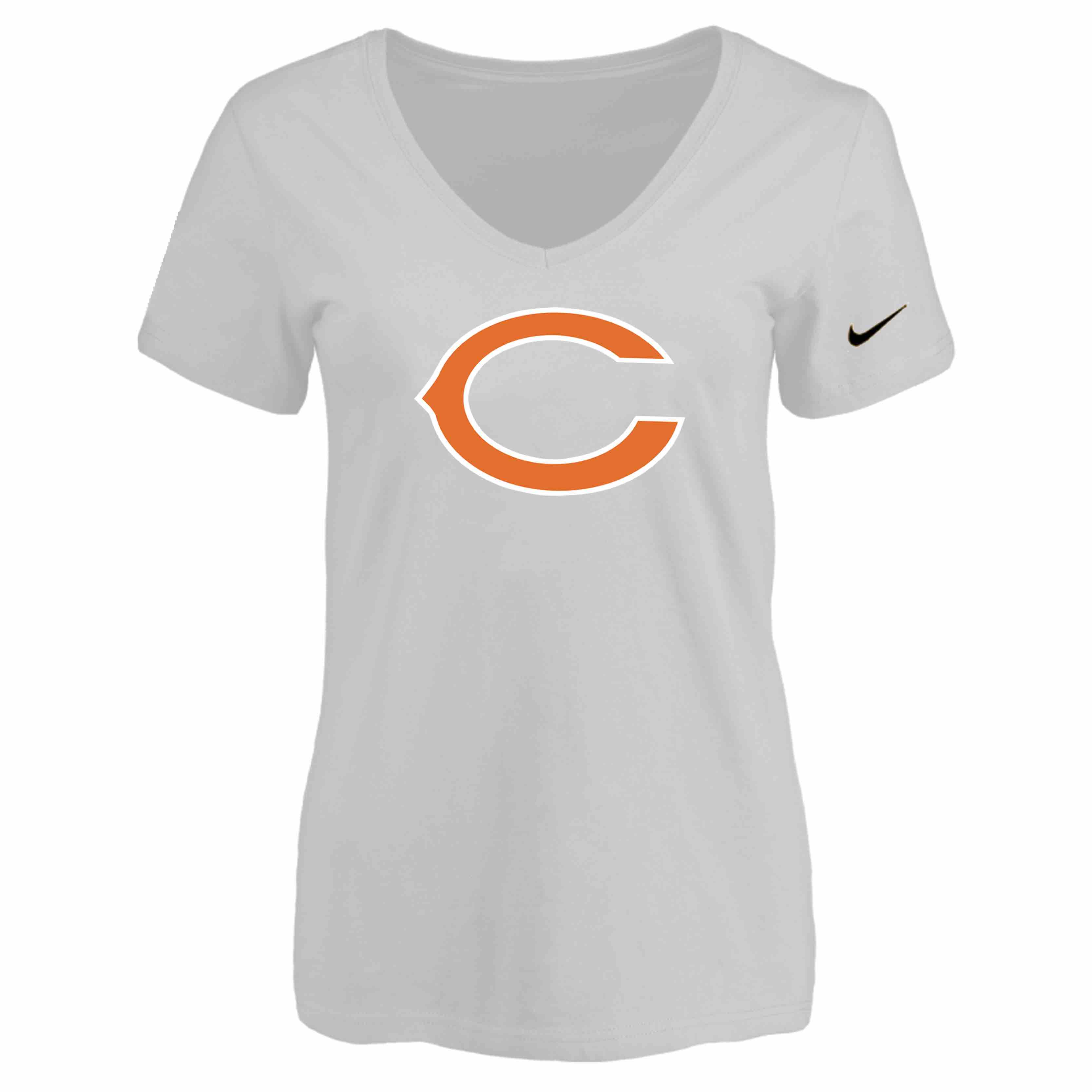Chicago Bears White Womens Logo V-neck T-Shirt