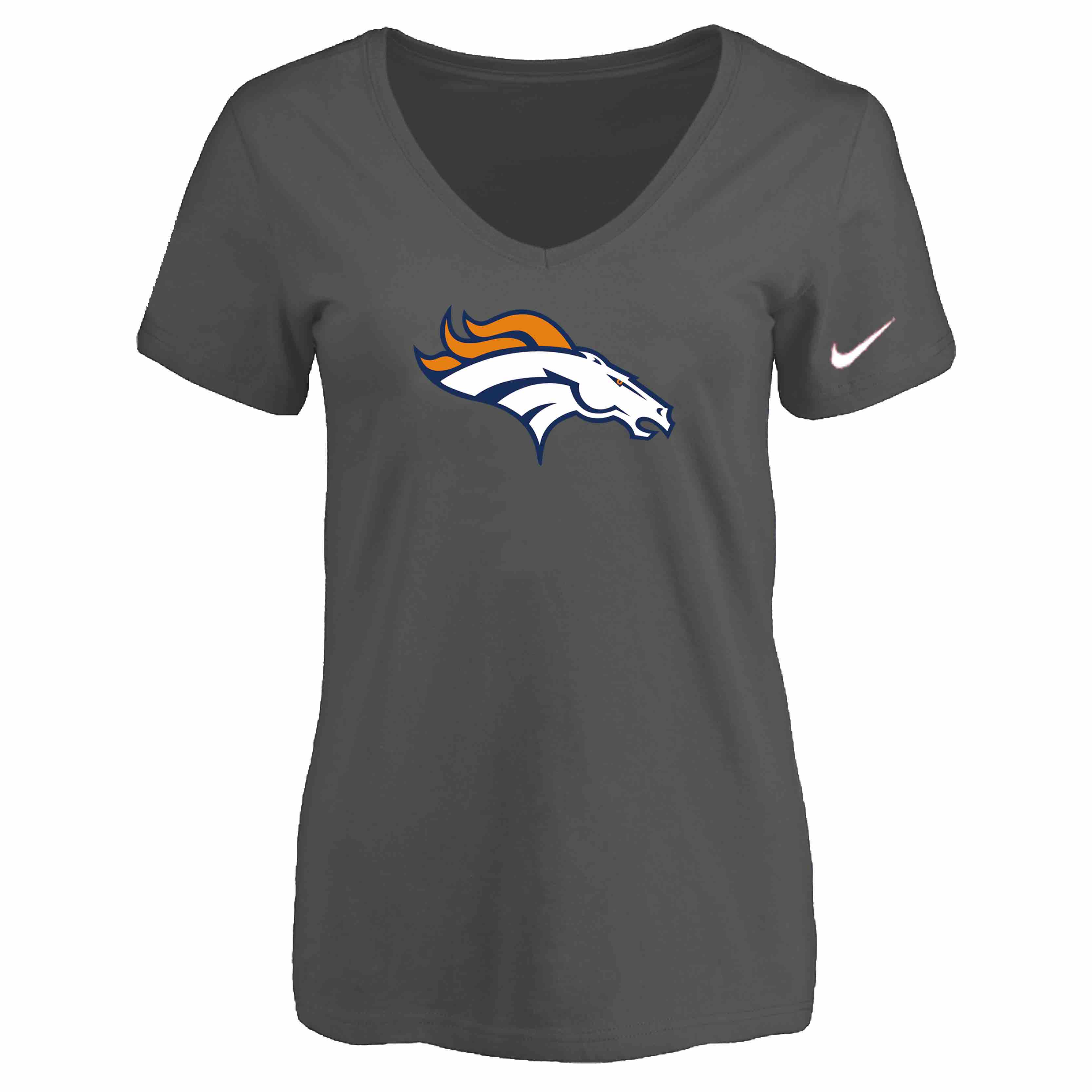 Denver Broncos D.Grey Womens Logo V-neck T-Shirt