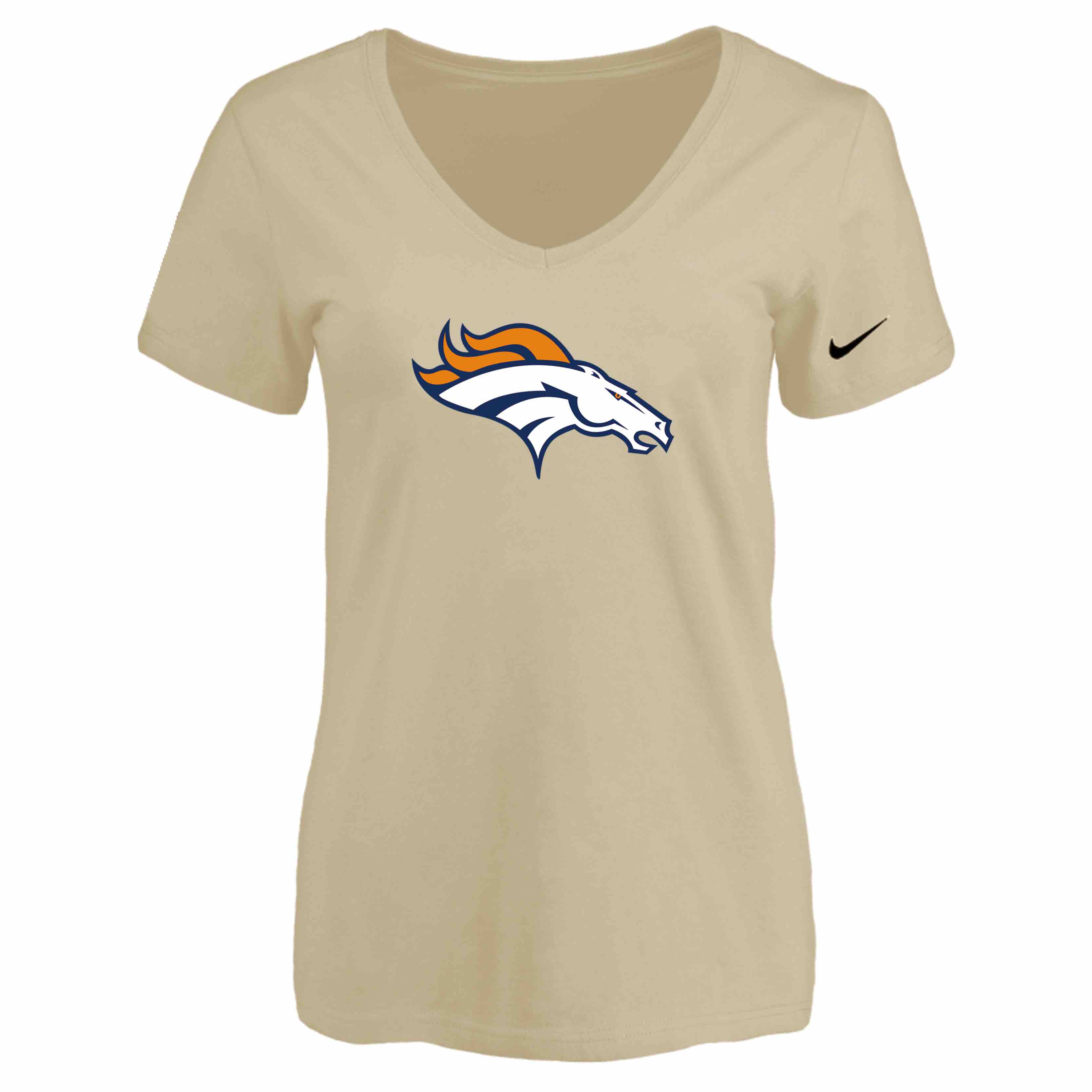 Denver Broncos Beige Womens Logo V-neck T-Shirt