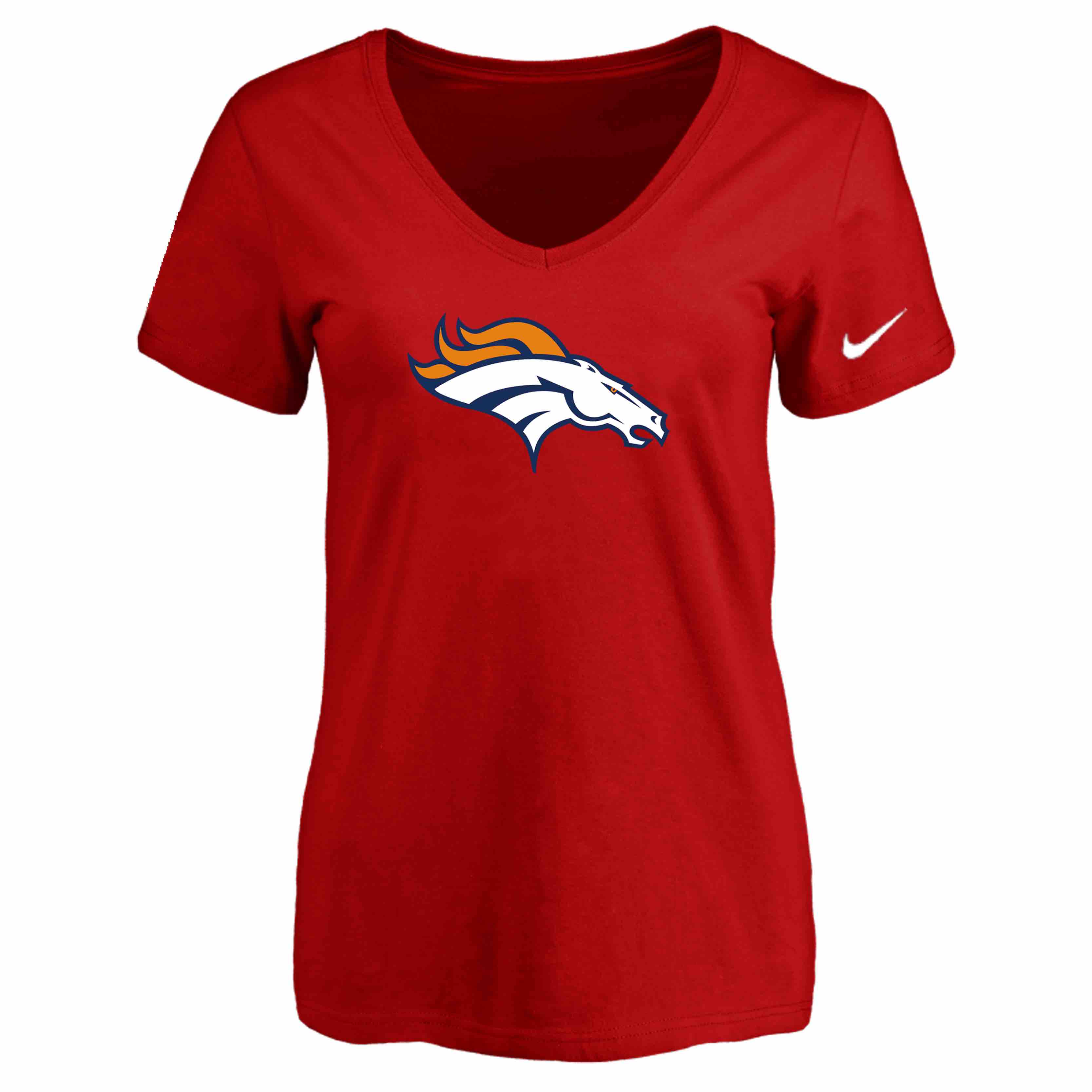 Denver Broncos Red Womens Logo V-neck T-Shirt