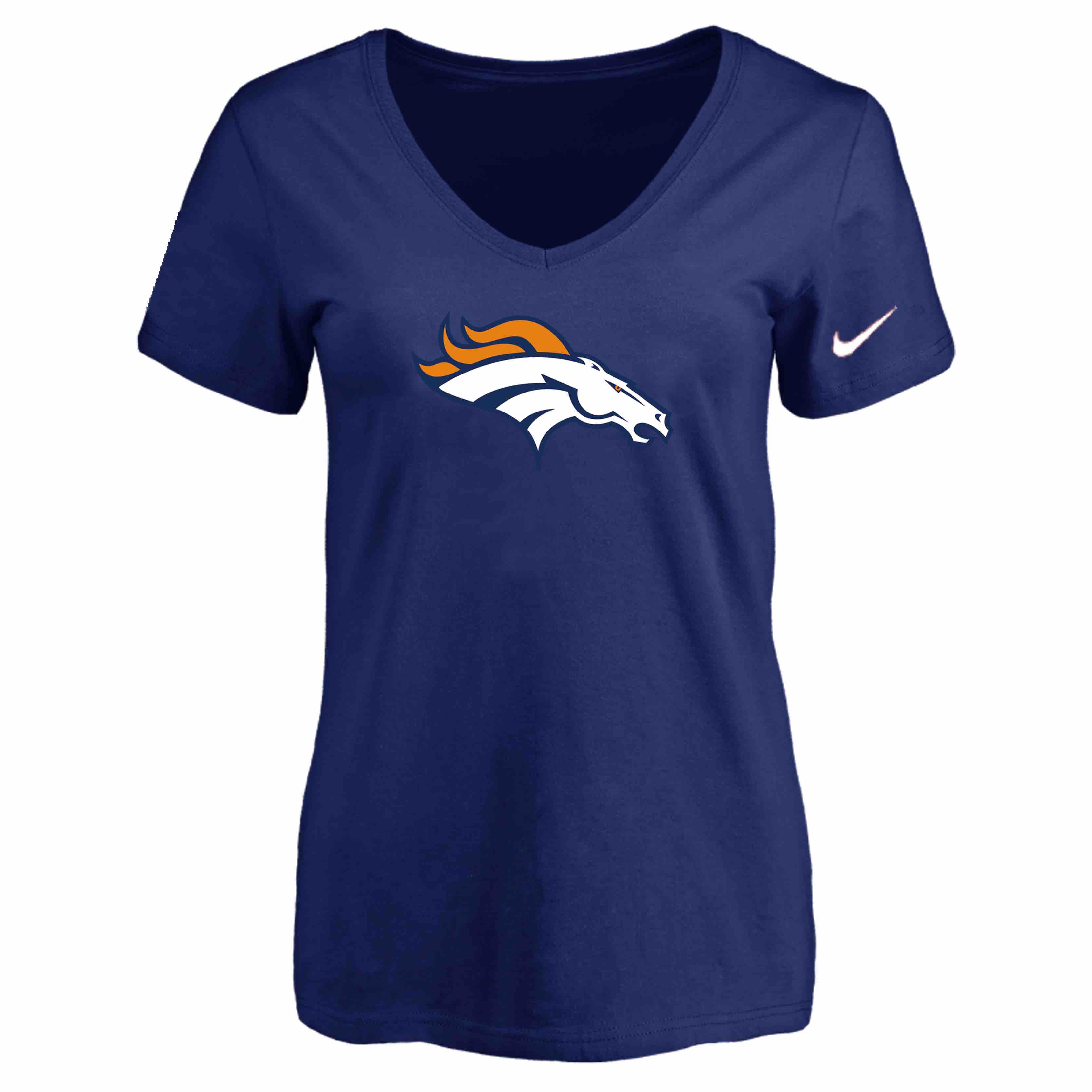 Denver Broncos D.Blue Womens Logo V-neck T-Shirt