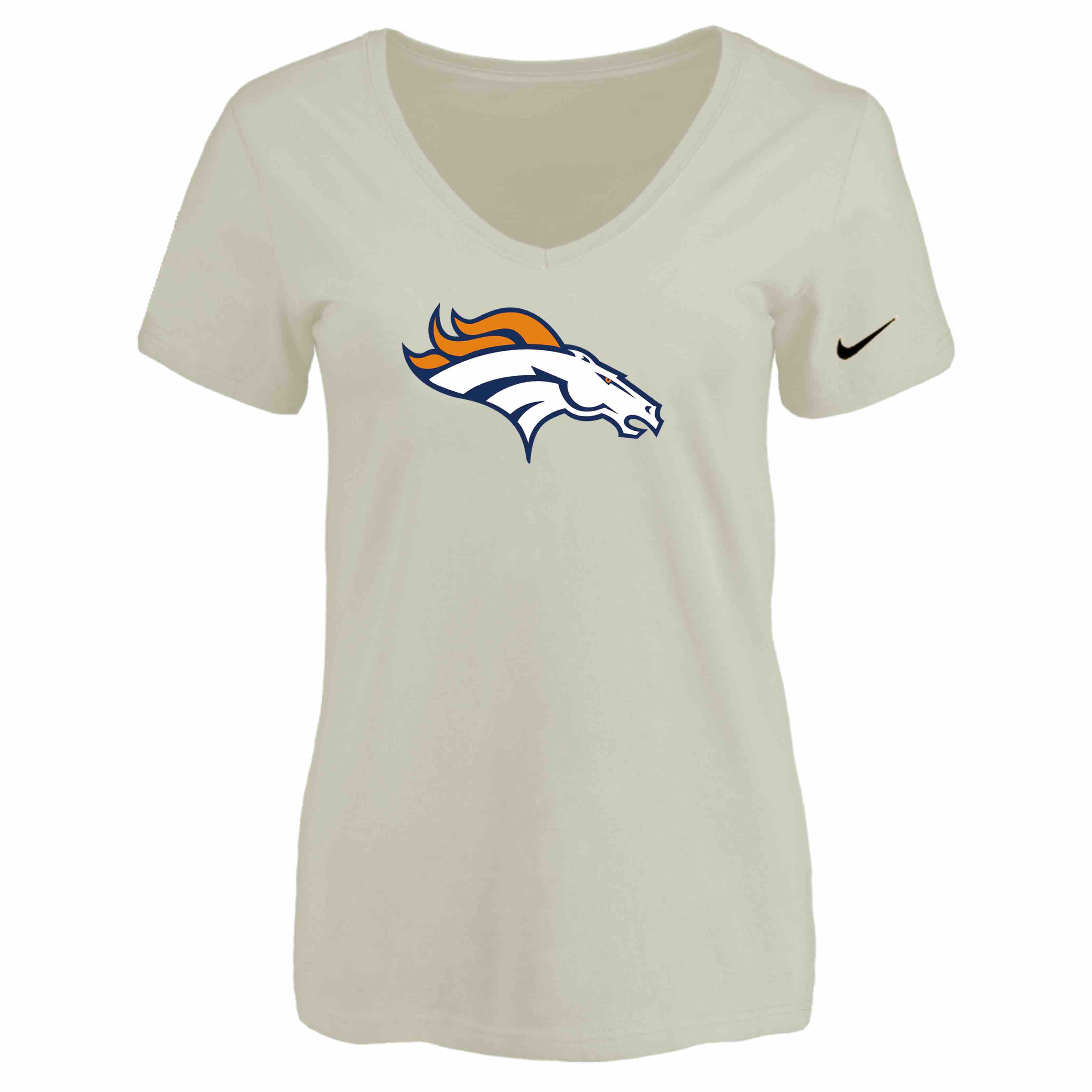Denver Broncos Cream Womens Logo V-neck T-Shirt