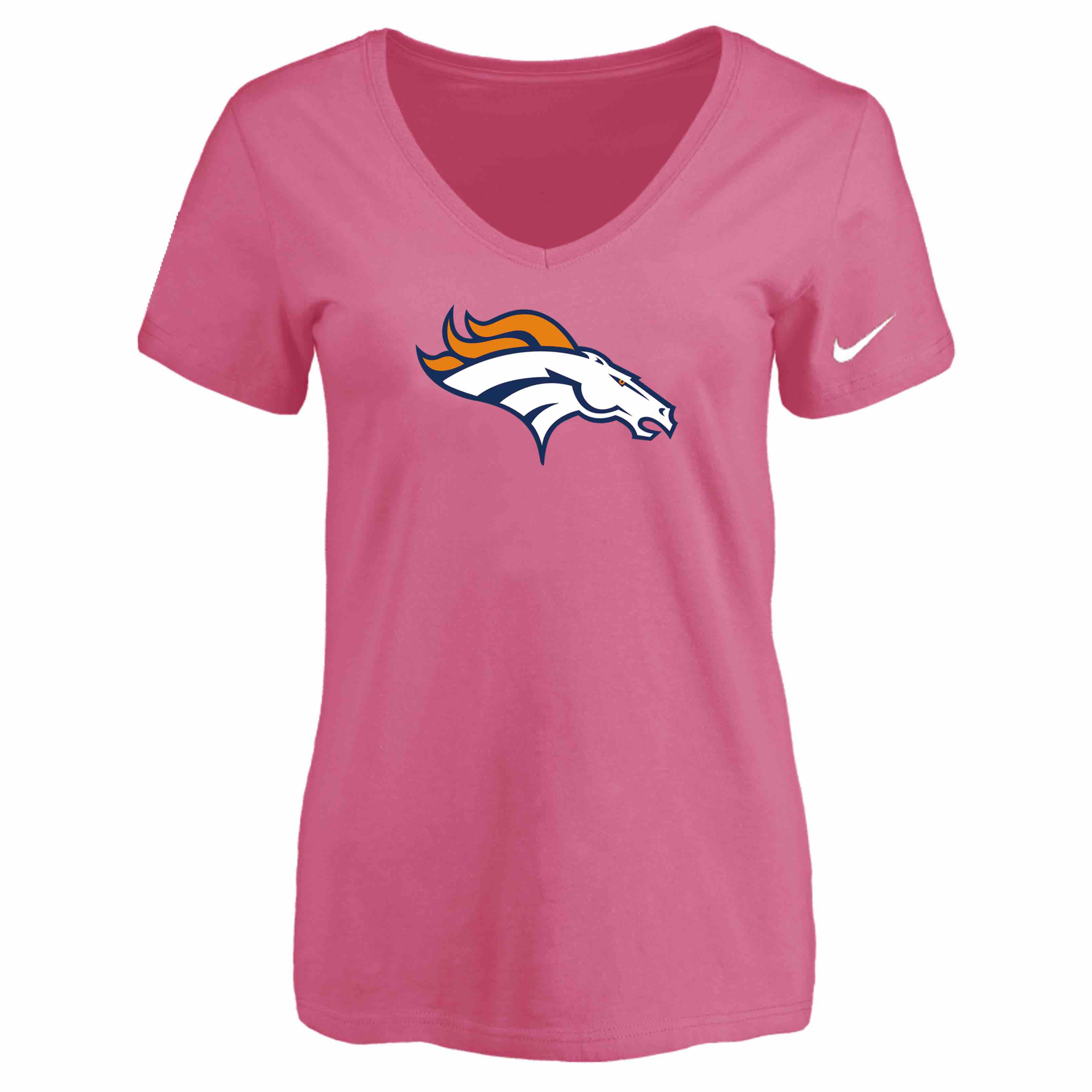 Denver Broncos Pink Womens Logo V-neck T-Shirt