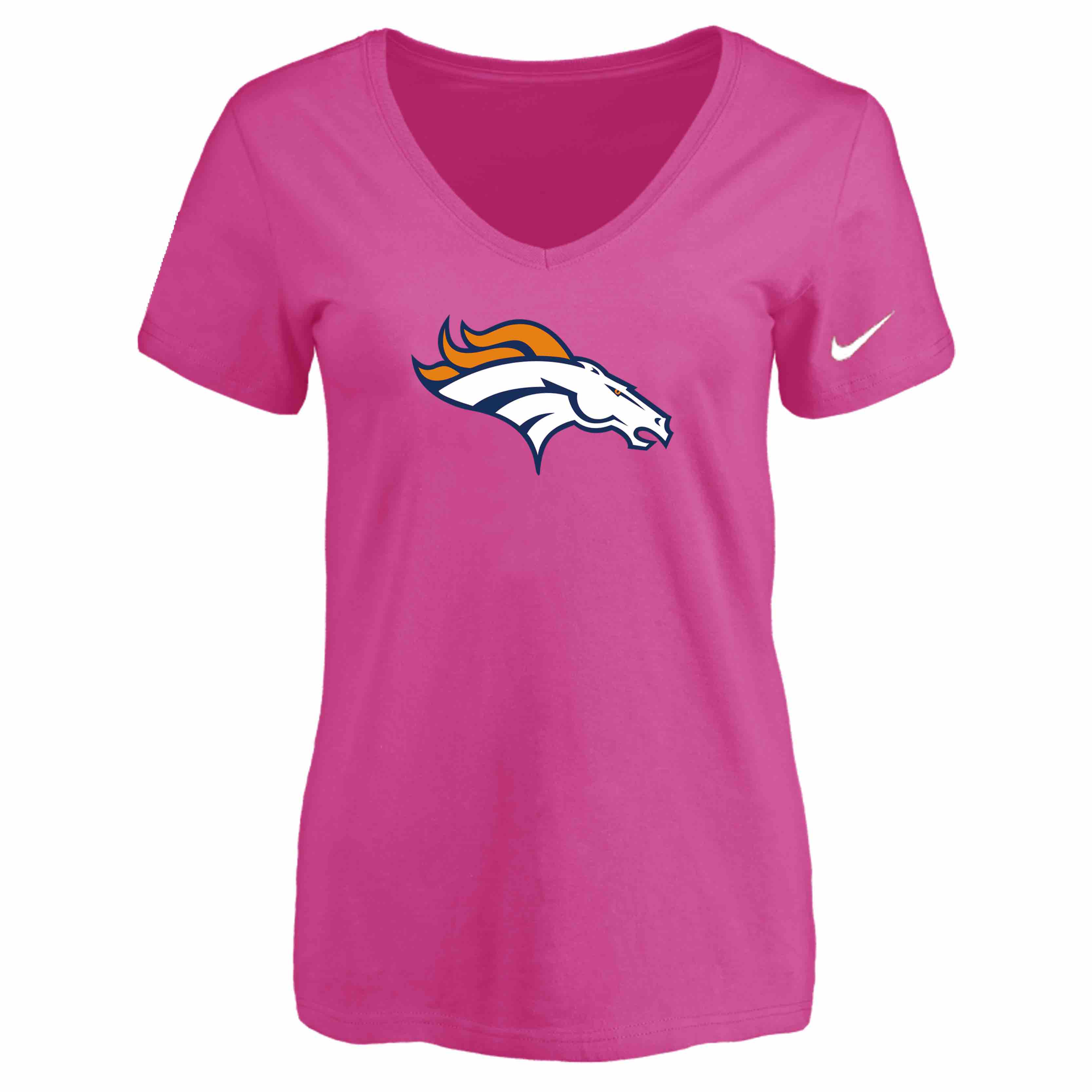 Denver Broncos Peach Womens Logo V-neck T-Shirt