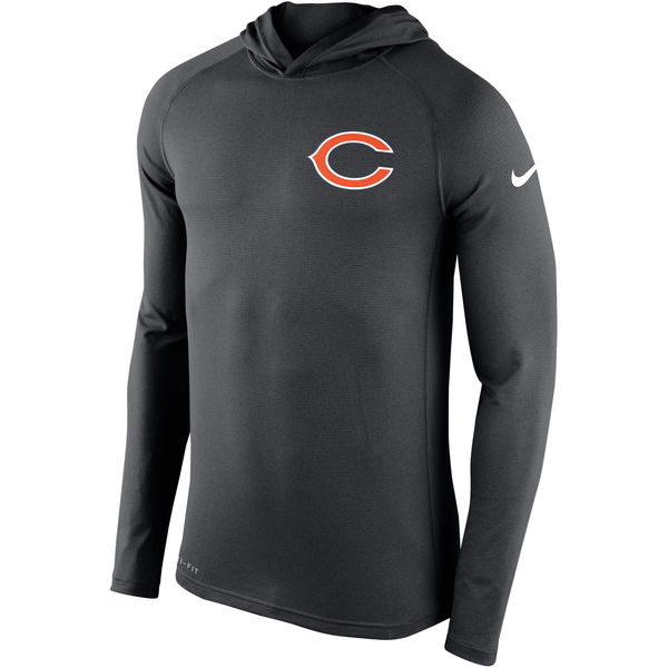Mens Chicago Bears Nike Charcoal Stadium Touch Hooded Performance Long Sleeve T-Shirt