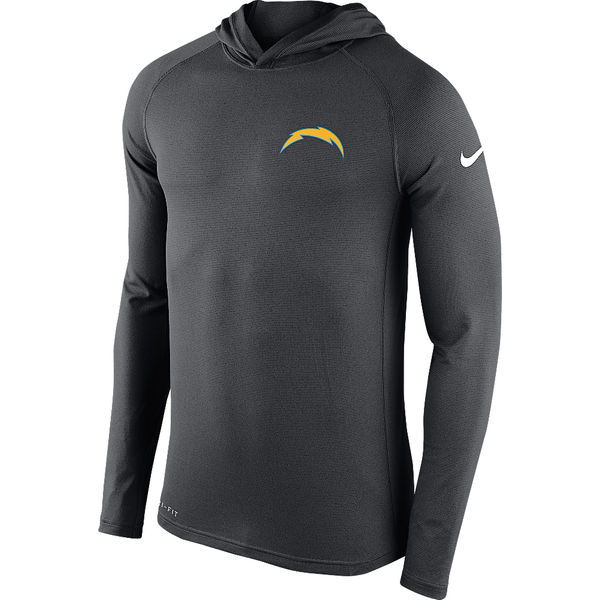 Mens Los Angeles Chargers Nike Charcoal Stadium Touch Hooded Performance Long Sleeve T-Shirt