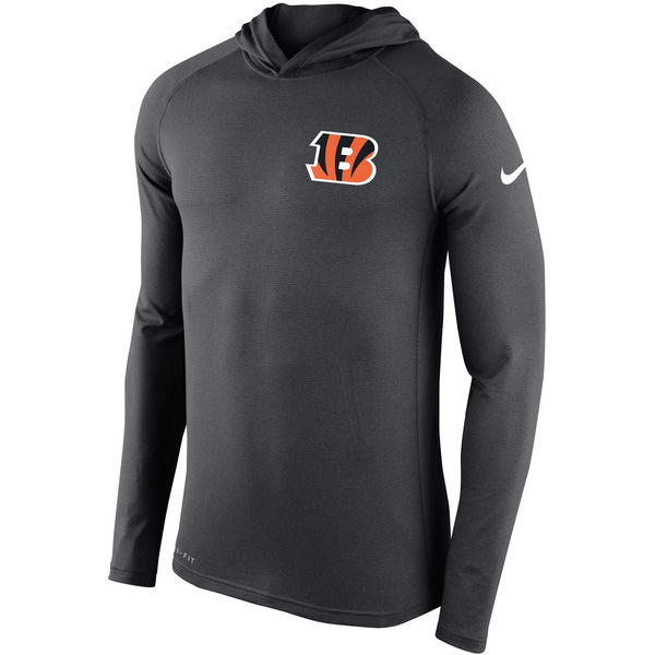 Mens Cincinnati Bengals Nike Charcoal Stadium Touch Hooded Performance Long Sleeve T-Shirt