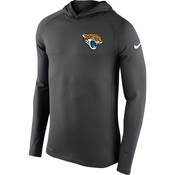 Mens Jacksonville Jaguars Nike Charcoal Stadium Touch Long Sleeve Hooded Performance T-Shirt