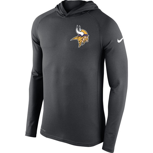 Mens Minnesota Vikings Nike Charcoal Stadium Touch Hooded Performance Long Sleeve T-Shirt