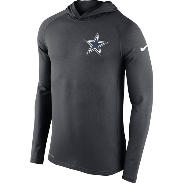 Mens Dallas Cowboys Nike Charcoal Stadium Touch Hooded Performance Long Sleeve T-Shirt