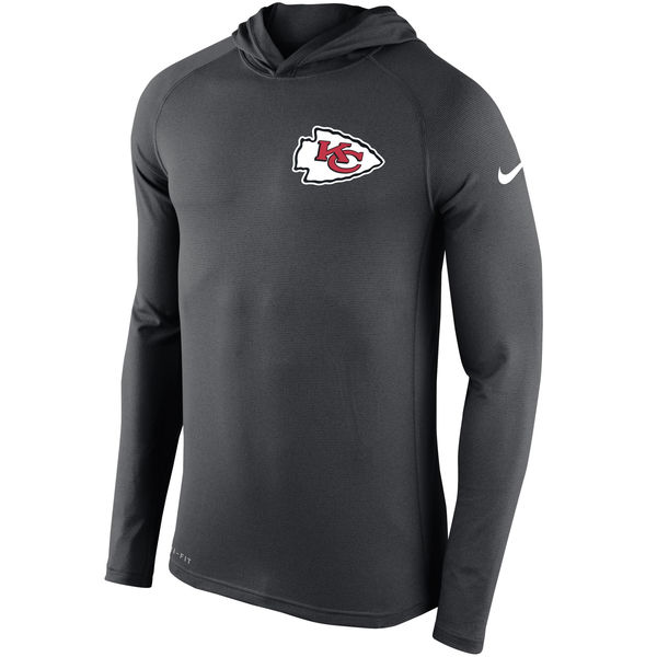 Mens Kansas City Chiefs Nike Charcoal Stadium Touch Hooded Performance Long Sleeve T-Shirt