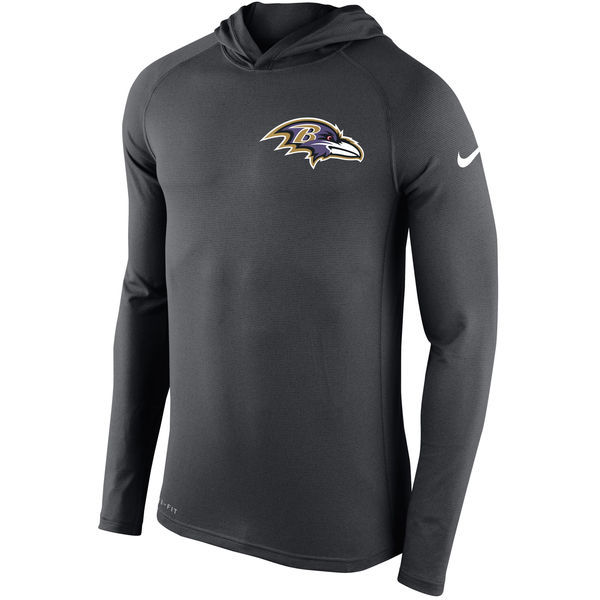Mens Baltimore Ravens Nike Charcoal Stadium Touch Hooded Performance Long Sleeve T-Shirt