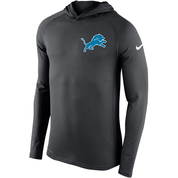 Mens Detroit Lions Nike Charcoal Stadium Touch Hooded Performance Long Sleeve T-Shirt