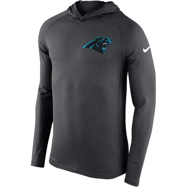 Mens Carolina Panthers Nike Charcoal Stadium Touch Hooded Performance Long Sleeve T-Shirt