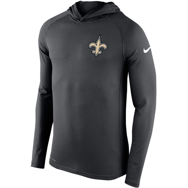 Mens New Orleans Saints Nike Charcoal Stadium Touch Hooded Performance Long Sleeve T-Shirt